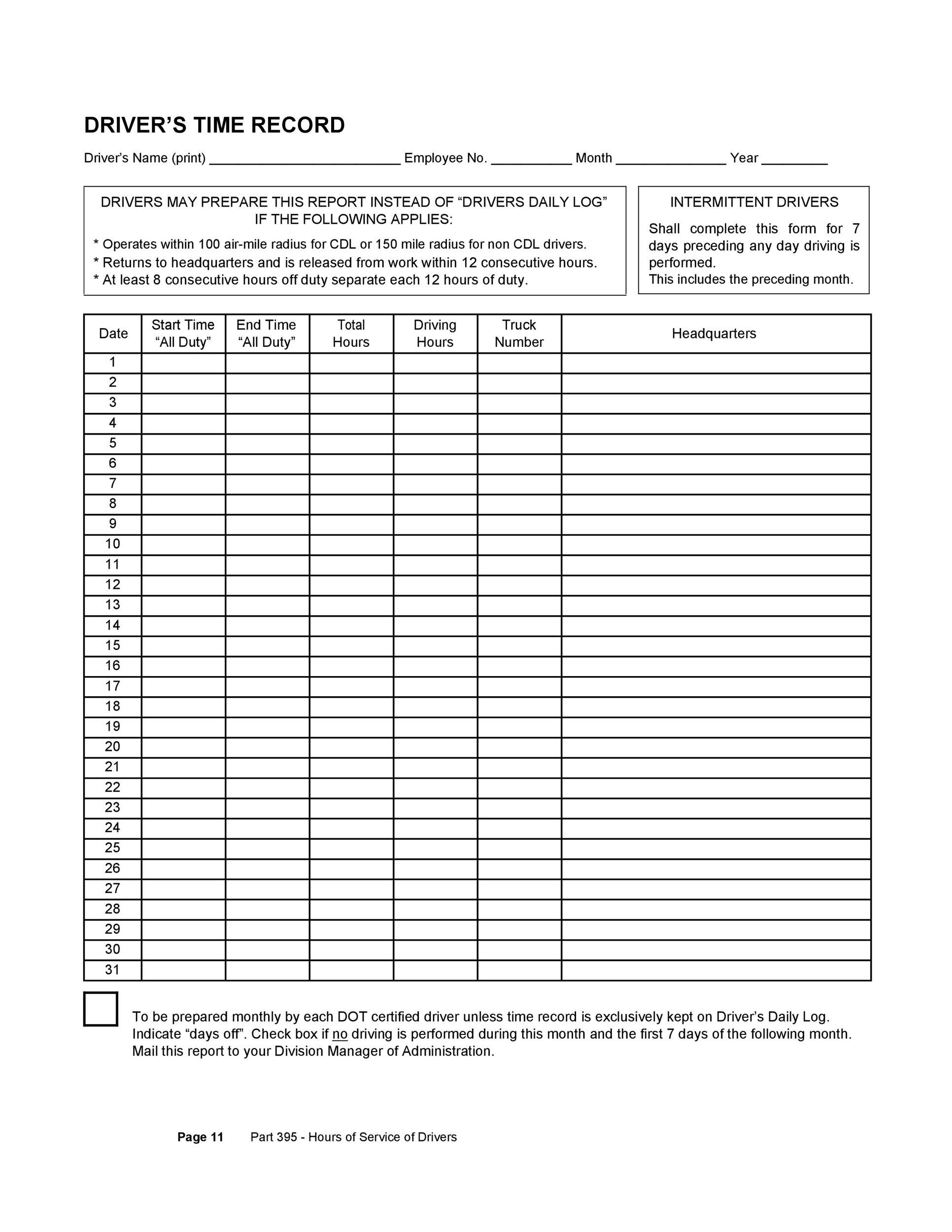 50 Printable Driver&amp;#039;S Daily Log Books [Templates &amp;amp; Examples] throughout Free Printable Driver Log Book