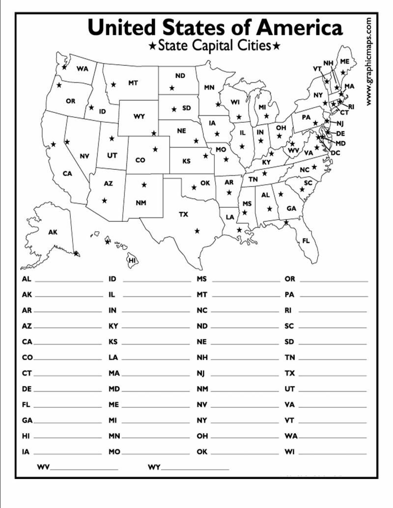 50 States Map Quiz Printable throughout Free Printable States and Capitals Worksheets