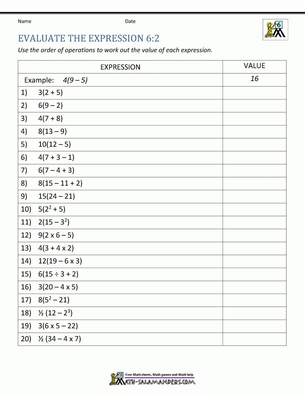 6Th Grade Distributive Property Worksheets in Free Printable Algebra Worksheets Grade 6