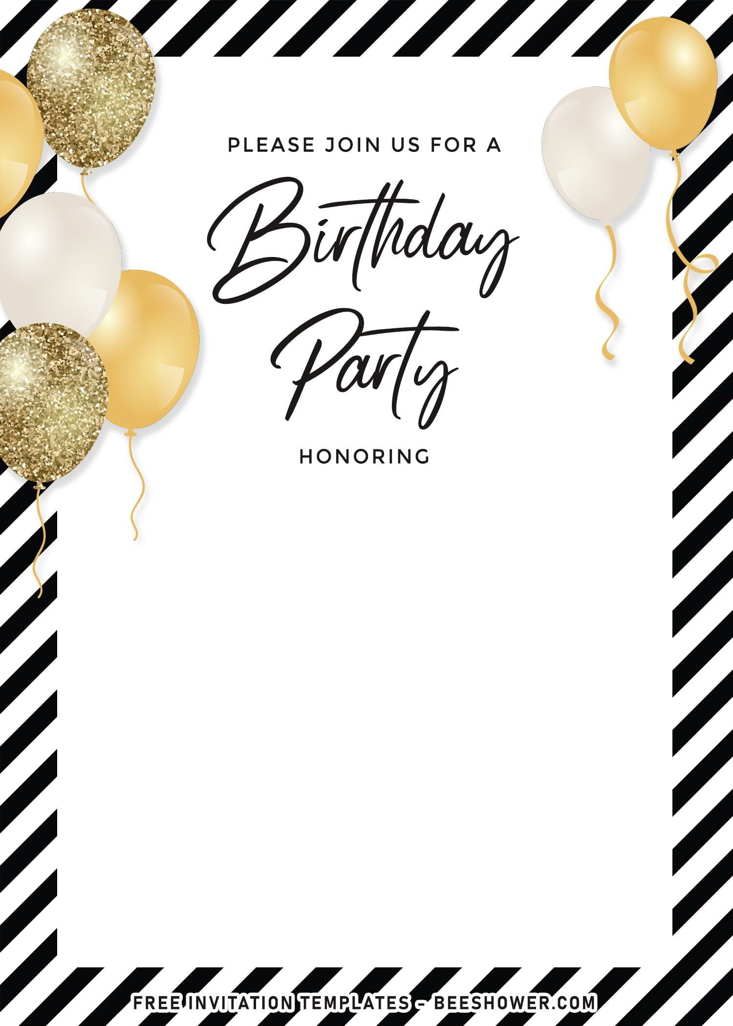 7+ Stunning Gold Balloons Birthday Invitation Templates throughout Free Printable Personalized Birthday Invitation Cards