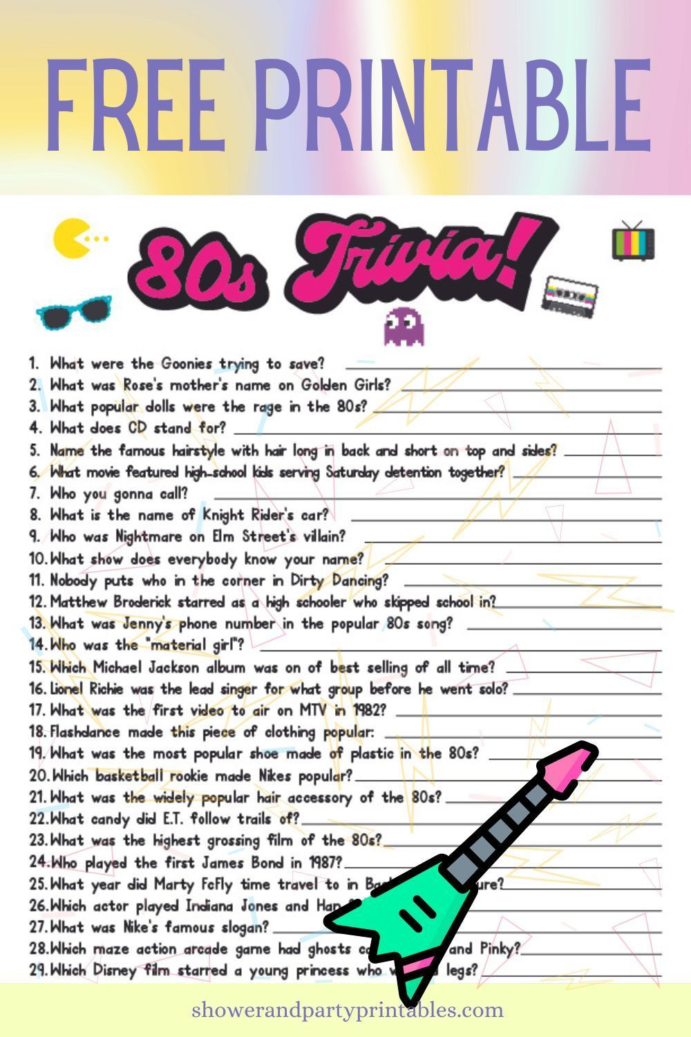 80S Trivia Questions And Answers Printable (Free!) | Trivia in Free Printable Trivia Questions and Answers