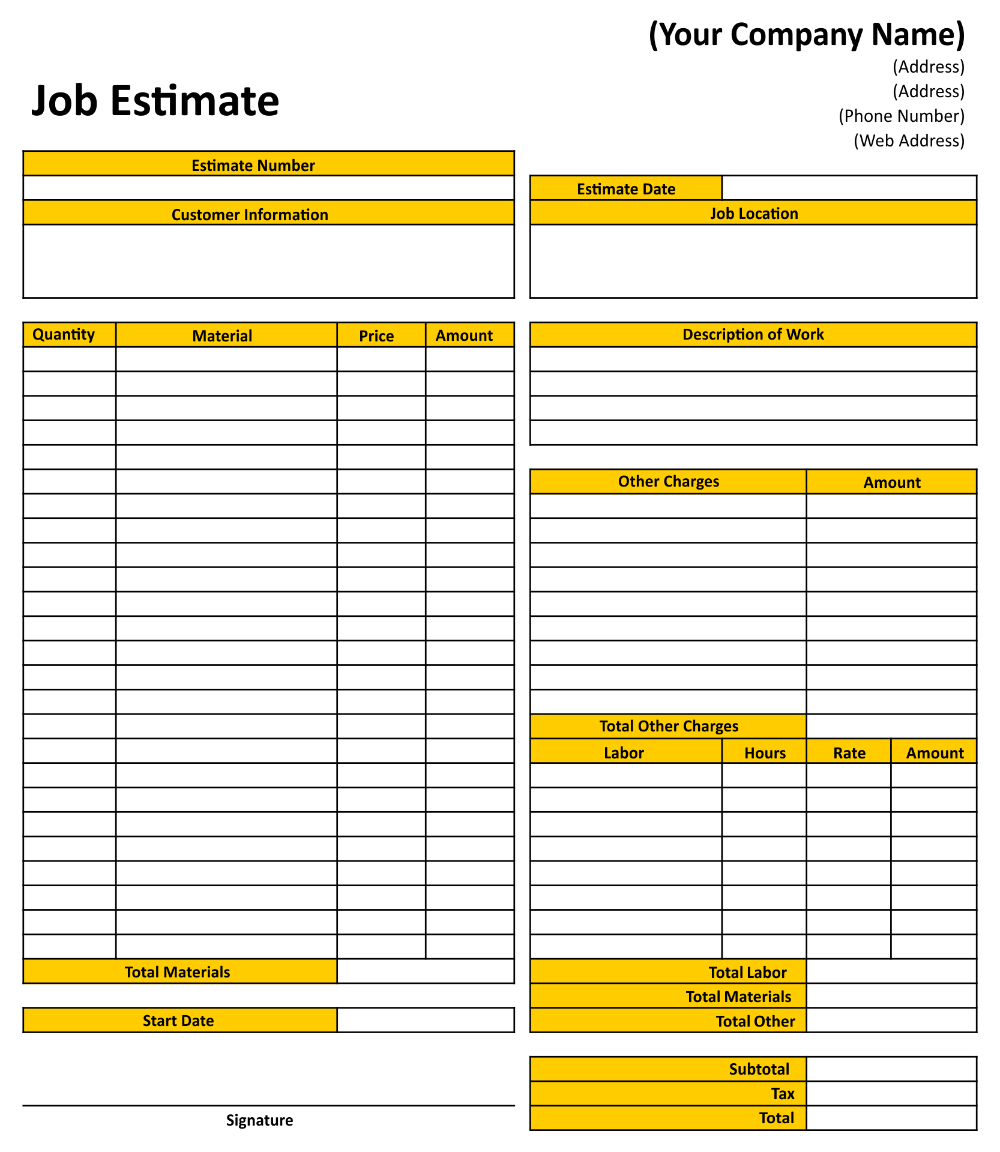 9 Best Free Printable Estimate Templates Blank Intended For Body pertaining to Free Printable Job Quote Forms