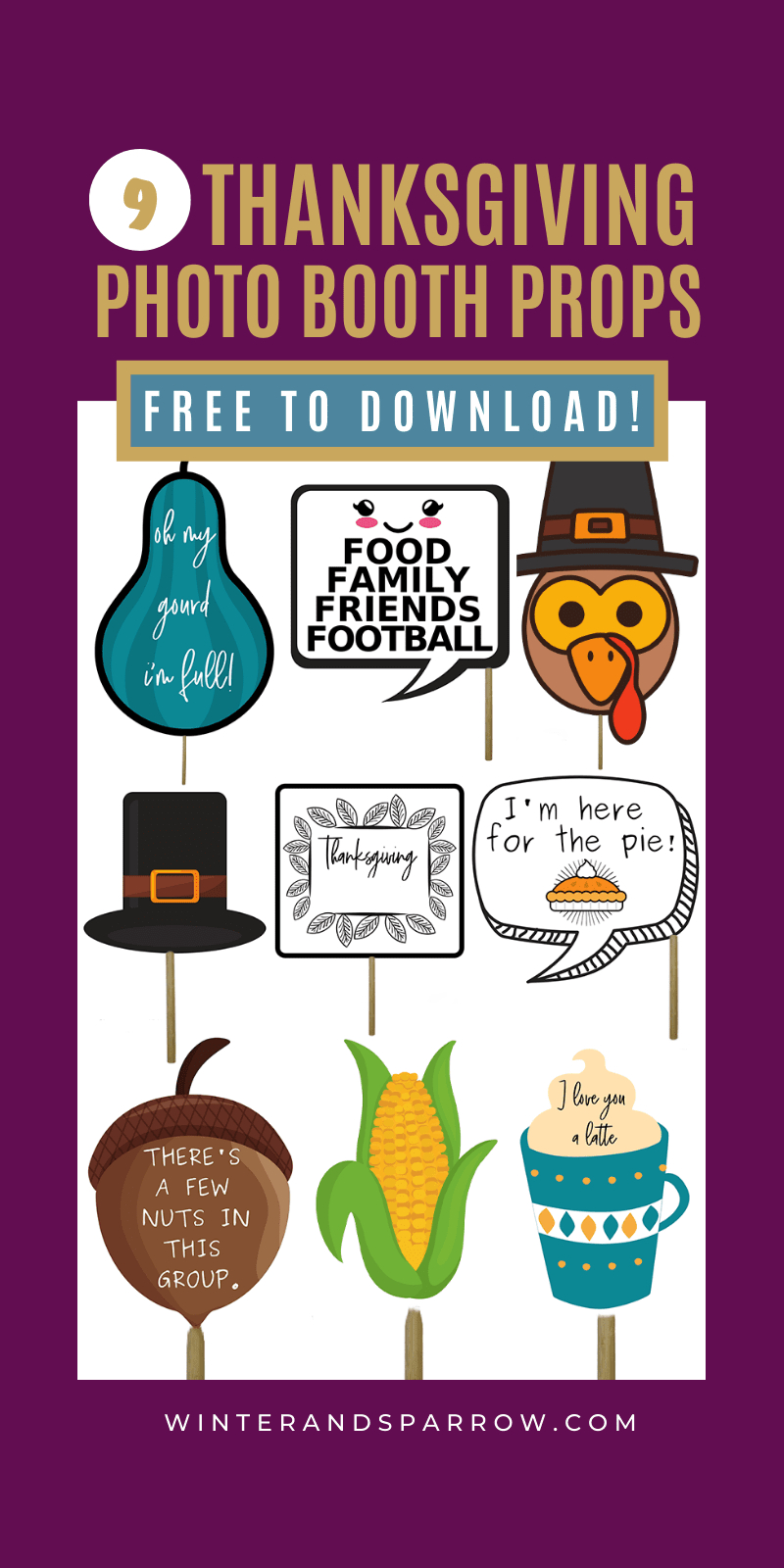 9 Totally Cute + Free Photo Booth Props Printable: Thanksgiving in Free Printable Thanksgiving Photo Props