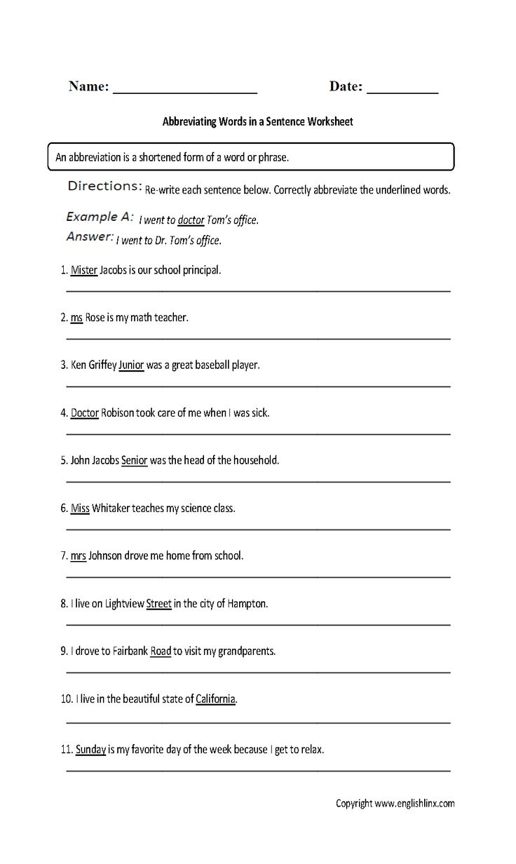 Abbreviating Words In A Sentence Worksheet Grades 9-12 | Grammar throughout 9Th Grade English Worksheets Free Printable