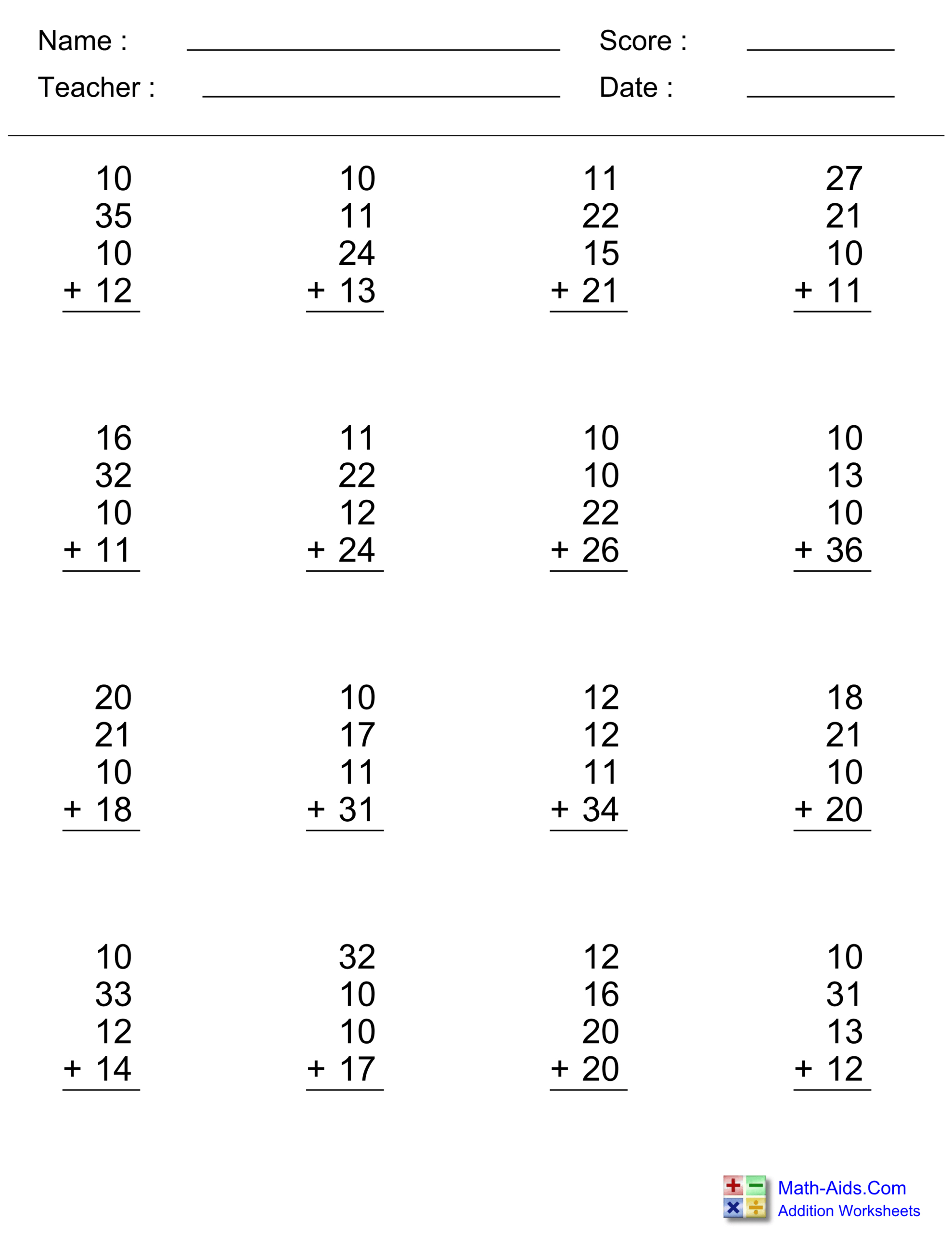 Addition Worksheets | Dynamically Created Addition Worksheets intended for Free Printable Addition Worksheets