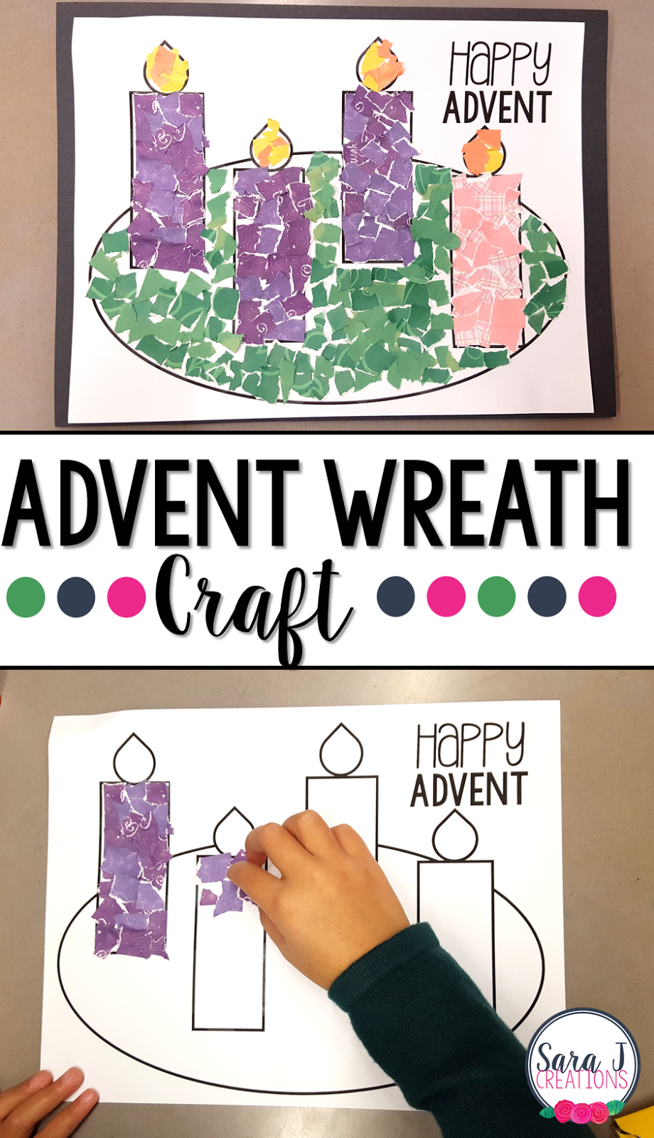 Advent Wreath Rip Art Craft | Sara J Creations in Free Printable Advent Wreath