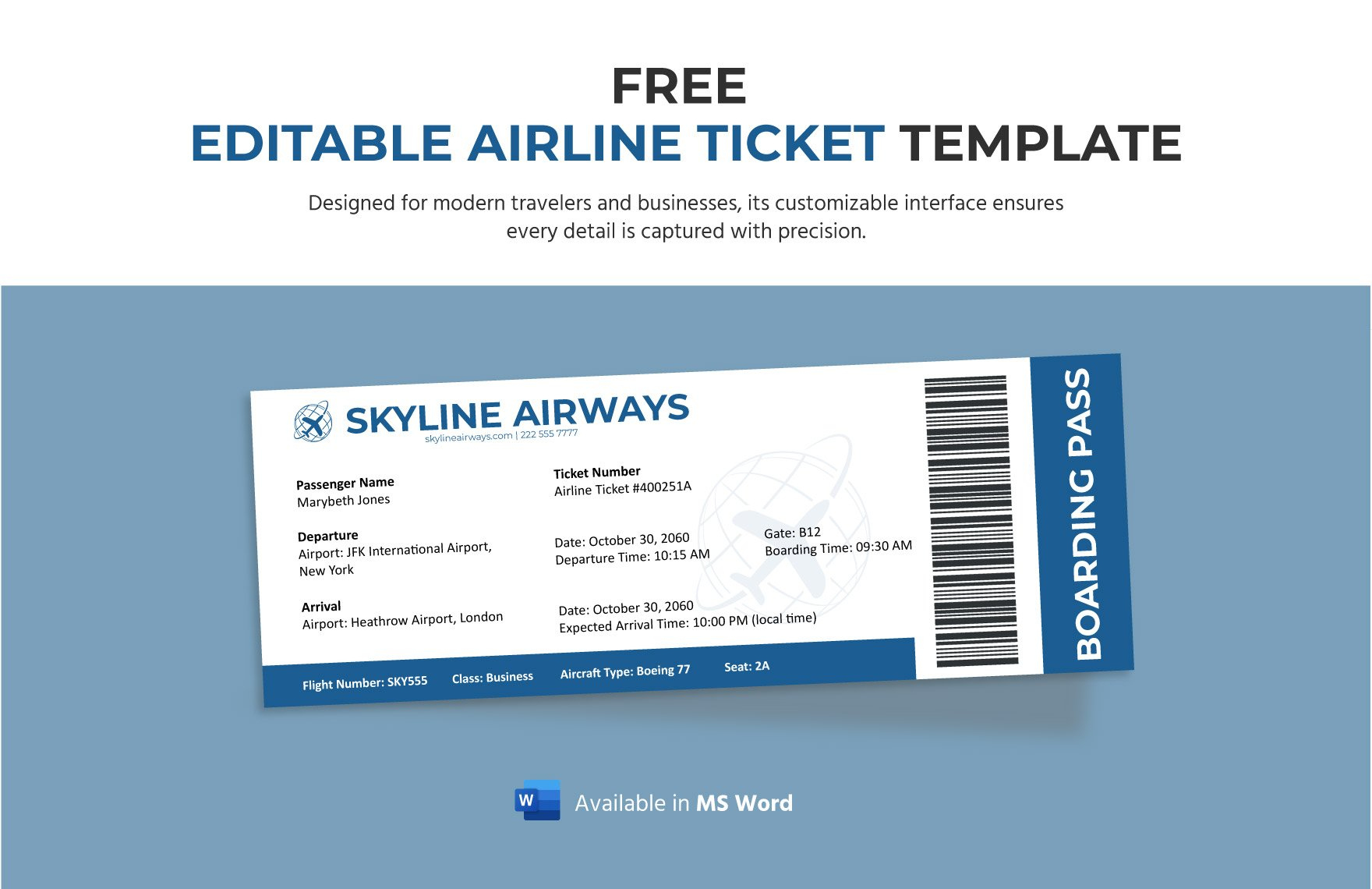 Airline Ticket Template In Pdf - Free Download | Template for Free Printable Airline Ticket Template