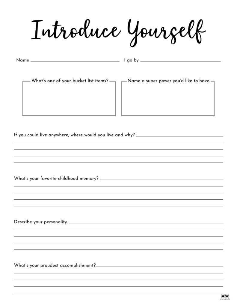 All About Me Printable Worksheets - 50 Free Printables | Printabulls intended for Free Printable Worksheets for Highschool Students