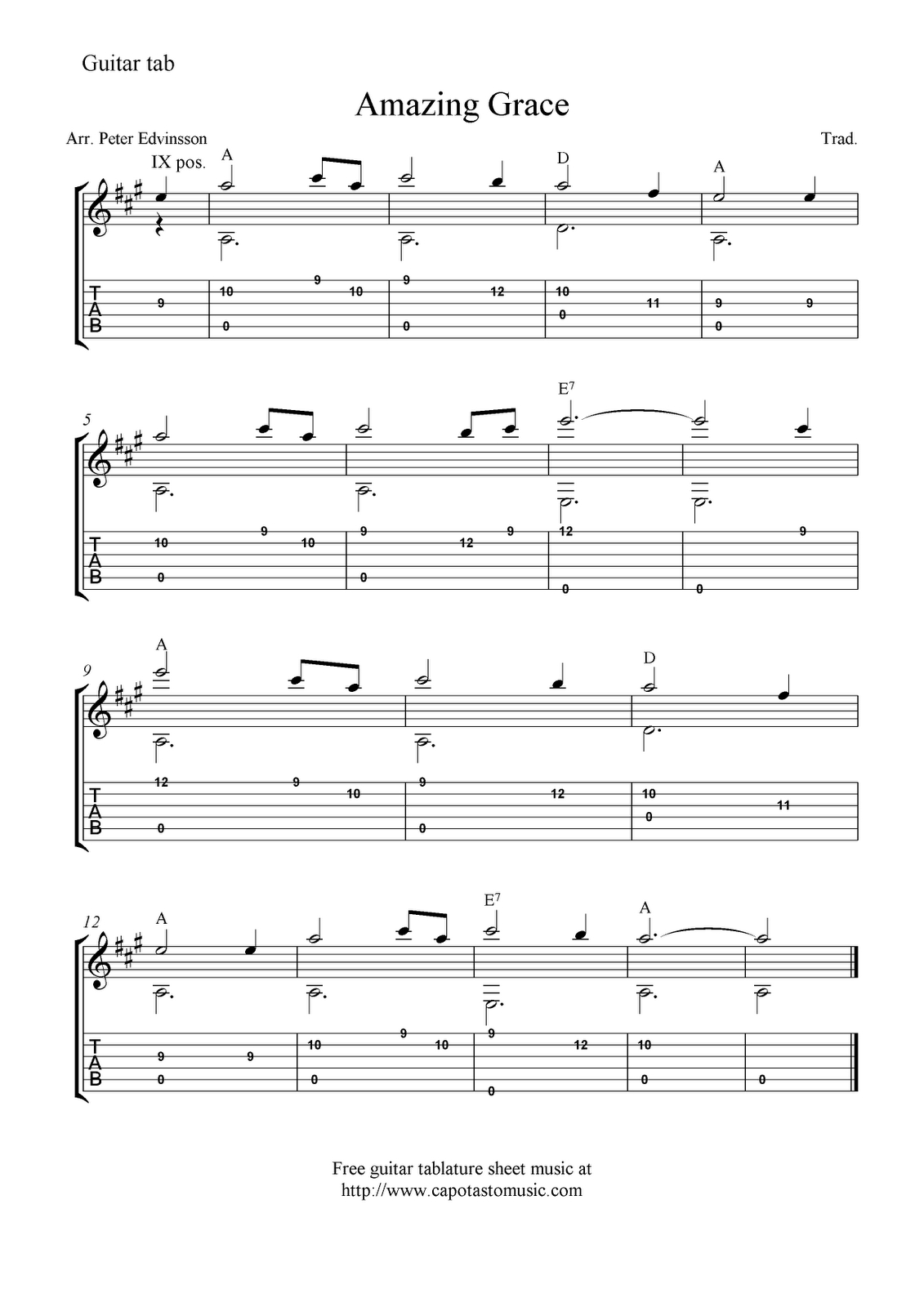 Amazing Grace Sheet Music For Guitar throughout Free Printable Guitar Music