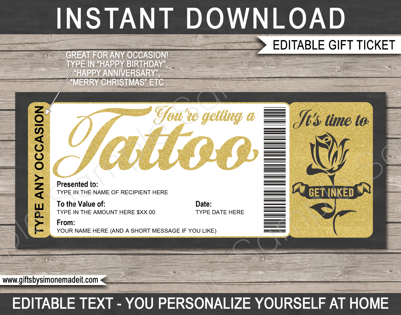 Any Occasion Tattoo Gift Certificate Card inside Free Printable Tattoo Gift Certificates