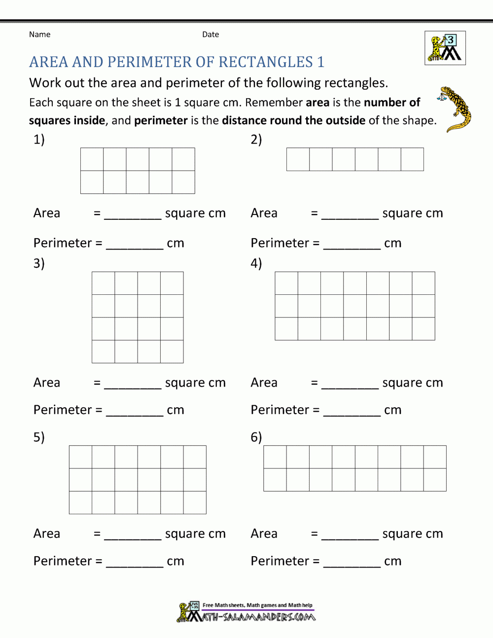 Area And Perimeter Of Rectangle with regard to Free Printable Perimeter Worksheets 3rd Grade