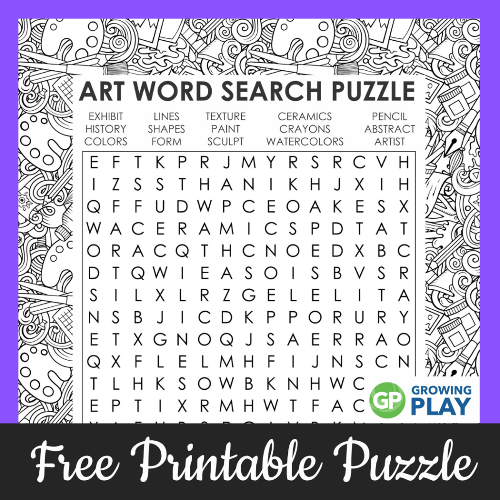 Art Word Search Printable Puzzle - Free - Growing Play inside Free Printable Variety Puzzles