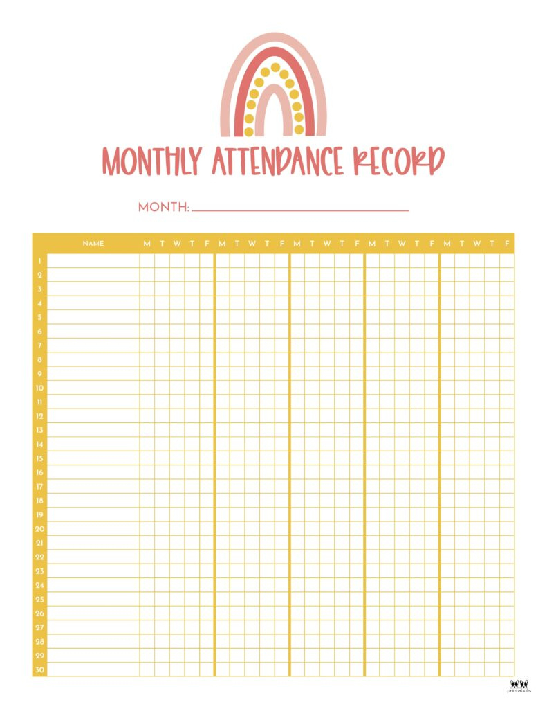 Attendance Sheets - 52 Free Printables | Printabulls inside Free Printable Attendance Forms For Teachers