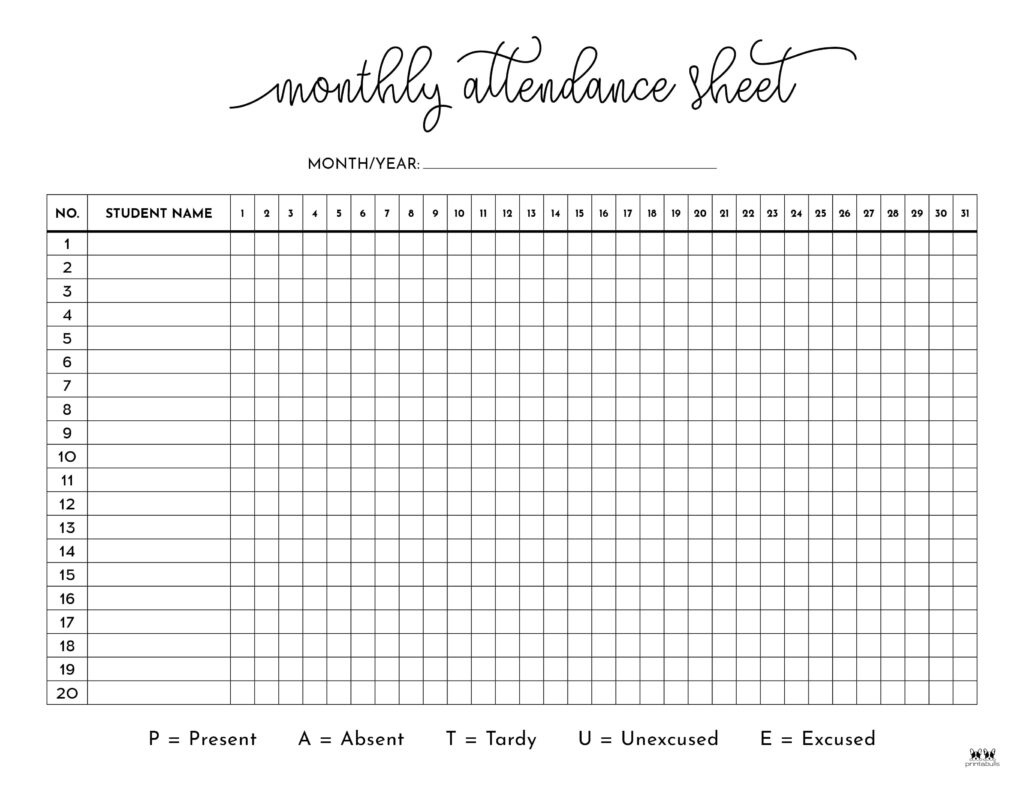 Attendance Sheets - 52 Free Printables | Printabulls throughout Free Printable Attendance Sheet