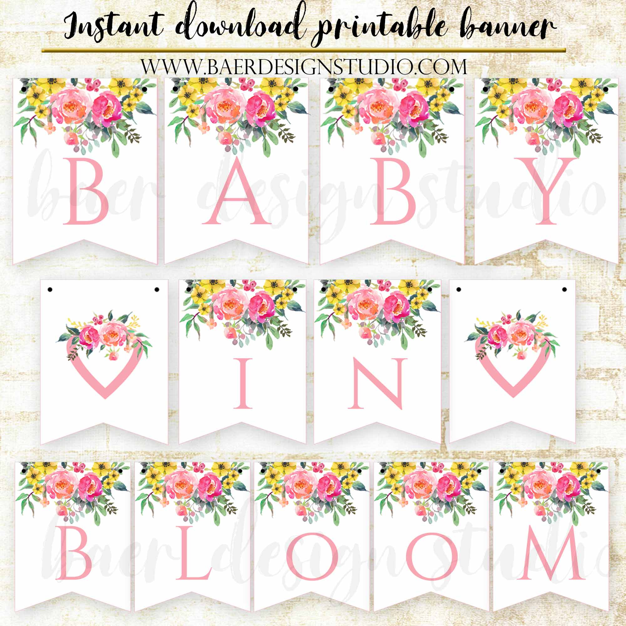 Baby In Bloom Printable Baby Shower Banner, Instant Download for Baby Shower Bunting Free Printable