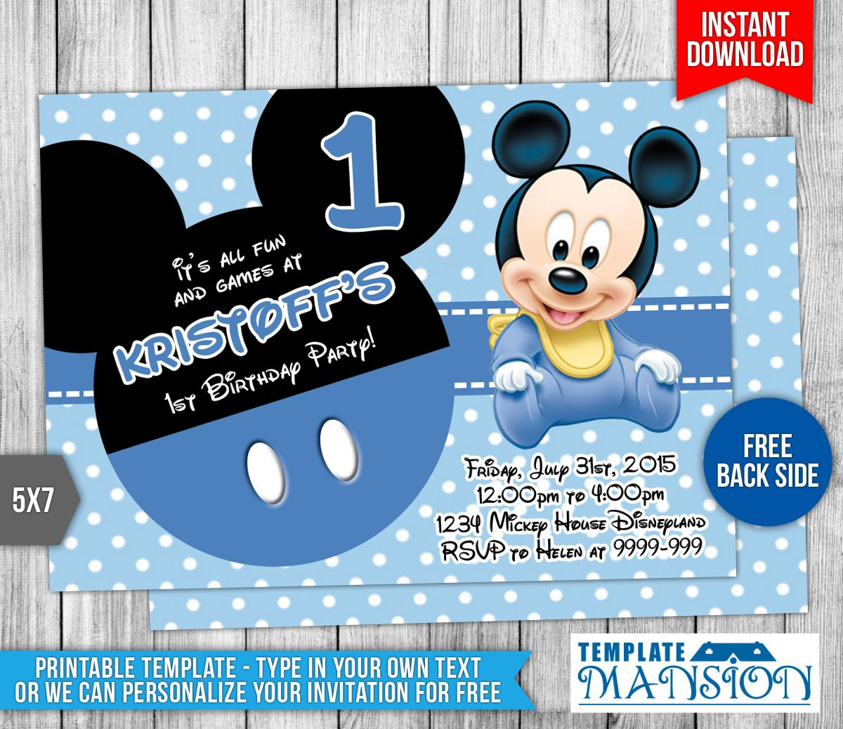 Baby Mickey Mouse Birthday Invitationtemplatemansion On within Free Printable Baby Mickey Mouse Birthday Invitations