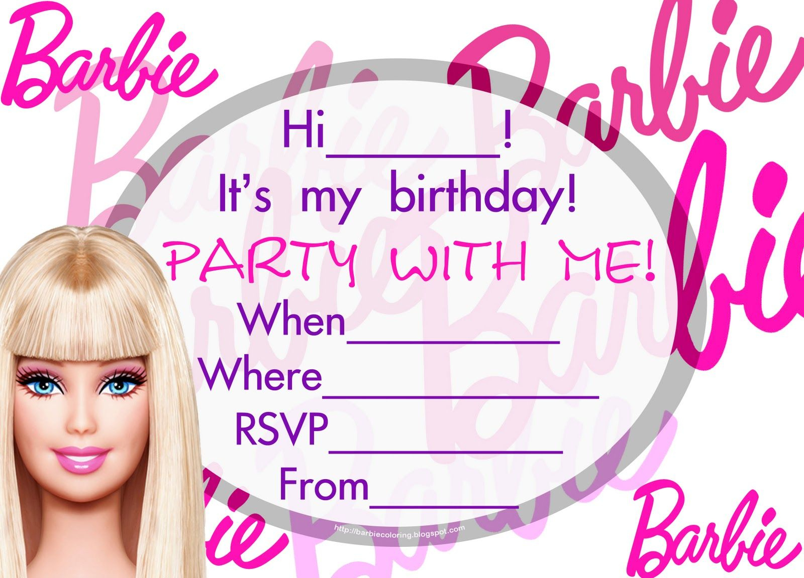 Barbie Invitations Printable | Barbie Coloring Pages: Pink Barbie with regard to Free Printable Barbie Birthday Party Invitations