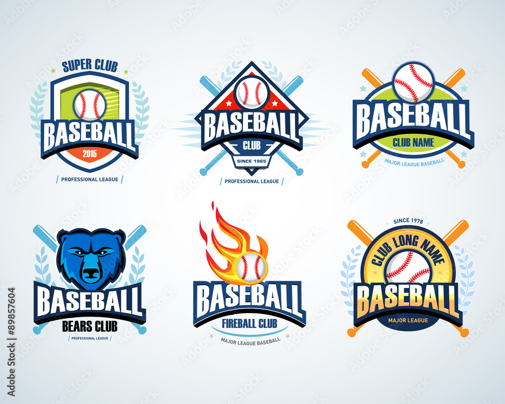 Baseball Sport Badge Logo Set. Design Template And Some Elements intended for Free Printable Baseball Logos