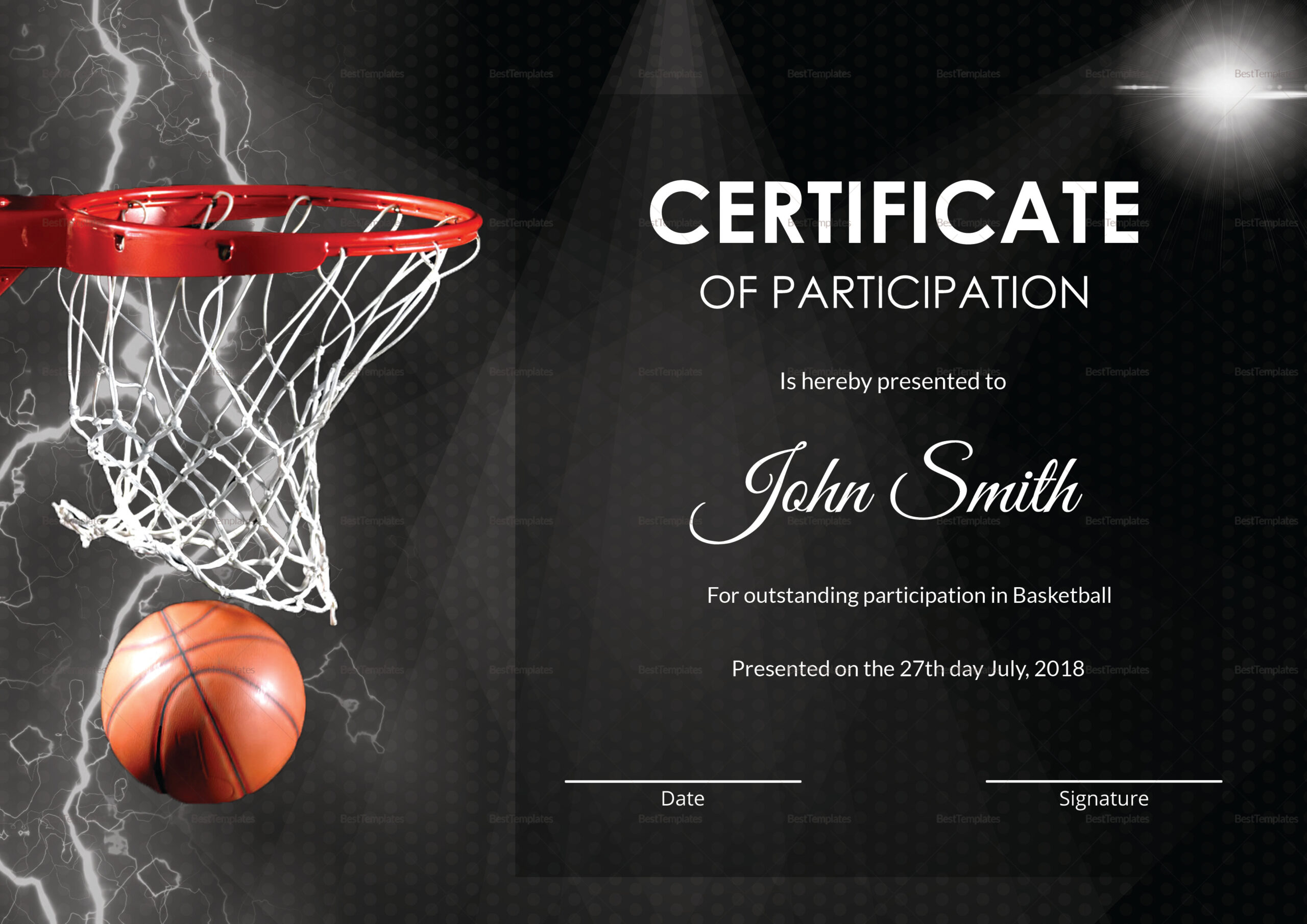 Basketball Participation Certificate Template in Basketball Participation Certificate Free Printable