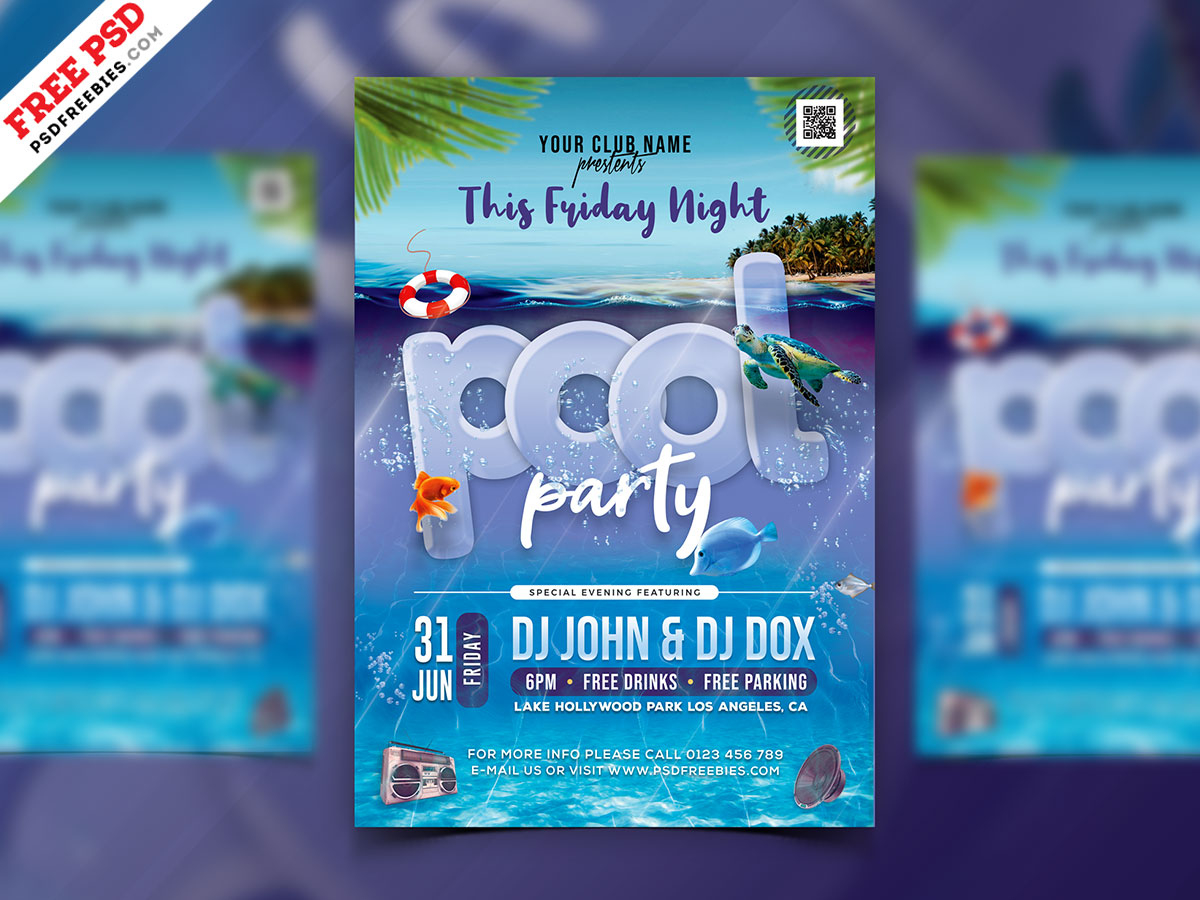 Beach And Pool Party Flyer Psd | Psdfreebies throughout Pool Party Flyers Free Printable