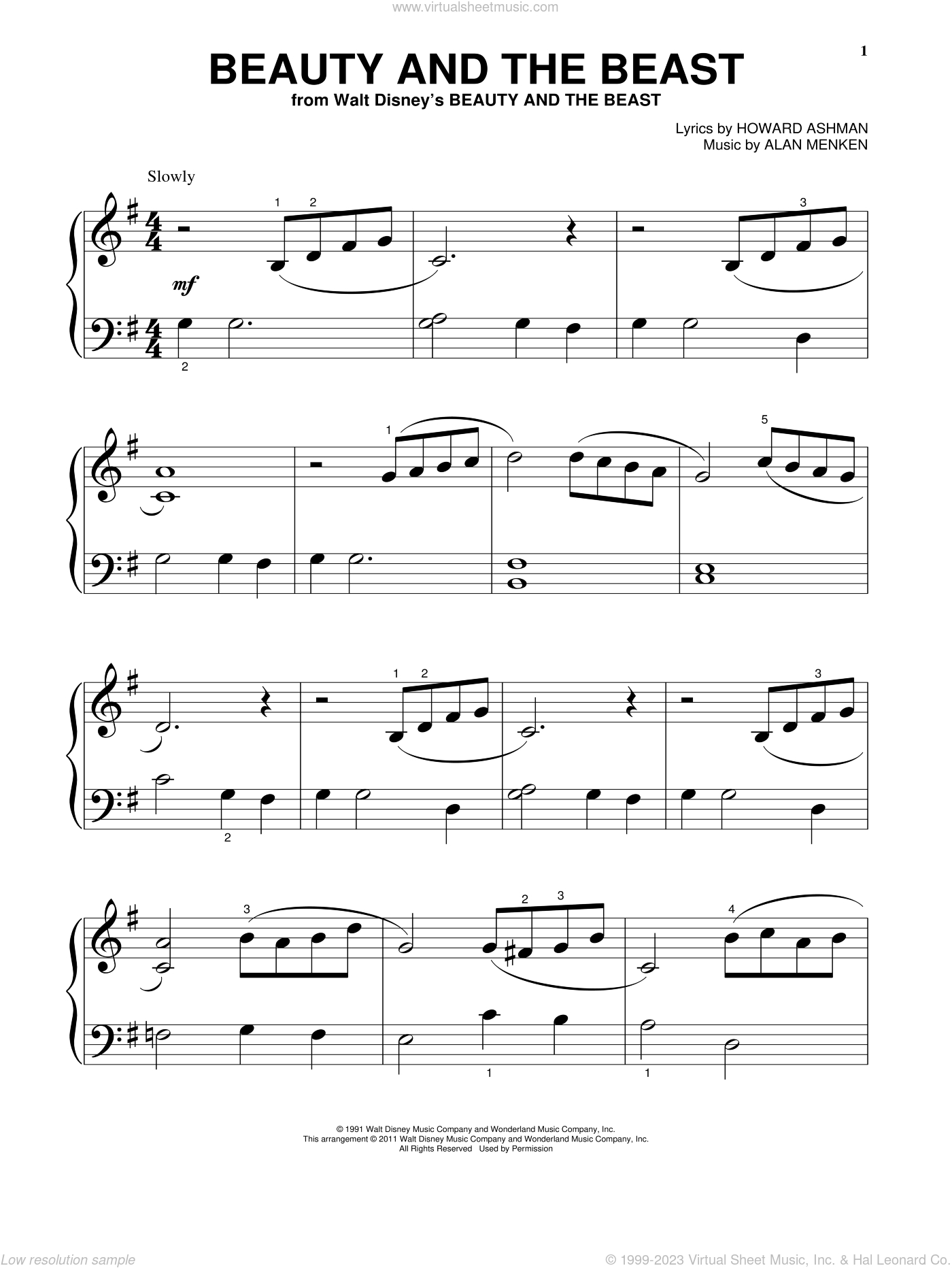 Beauty And The Beast Sheet Music (Beginner Version 2) For Piano Solo regarding Beauty And The Beast Piano Sheet Music Free Printable