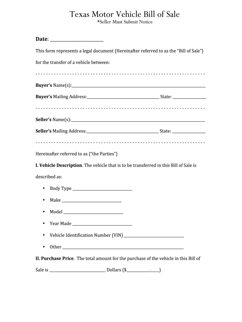 Bill Of Sale Texas - Fill Online, Printable, Fillable, Blank intended for Free Printable Texas Bill Of Sale Form