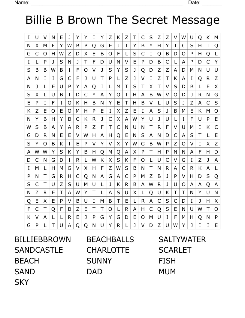 Billie B Brown The Secret Message Word Search - Wordmint within Free Word Search With Hidden Message Printable