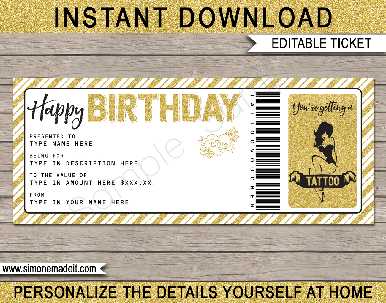 Birthday Tattoo Gift Vouchers throughout Free Printable Tattoo Gift Certificates