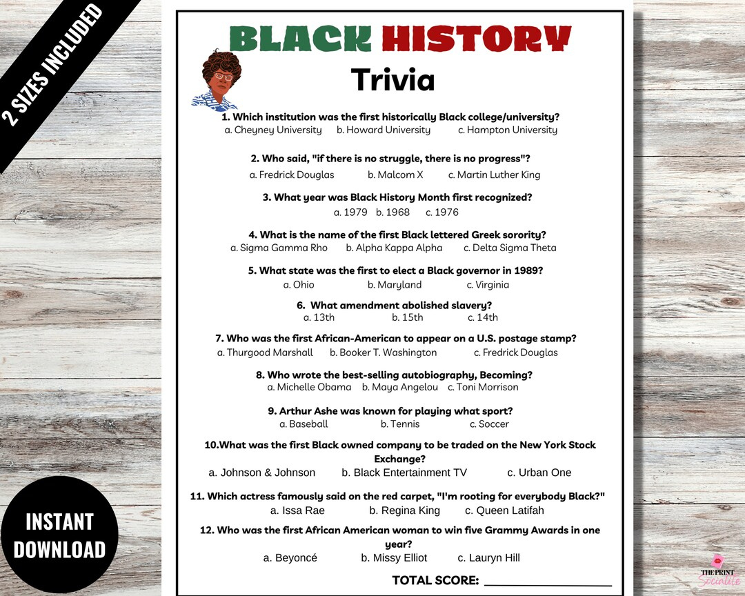 Black History Trivia, Black History Month Game, Black Culture Activity, African American Printable, Juneteenth Worksheet, Black Trivia Night - Etsy within Free Printable Black History Trivia Questions And Answers