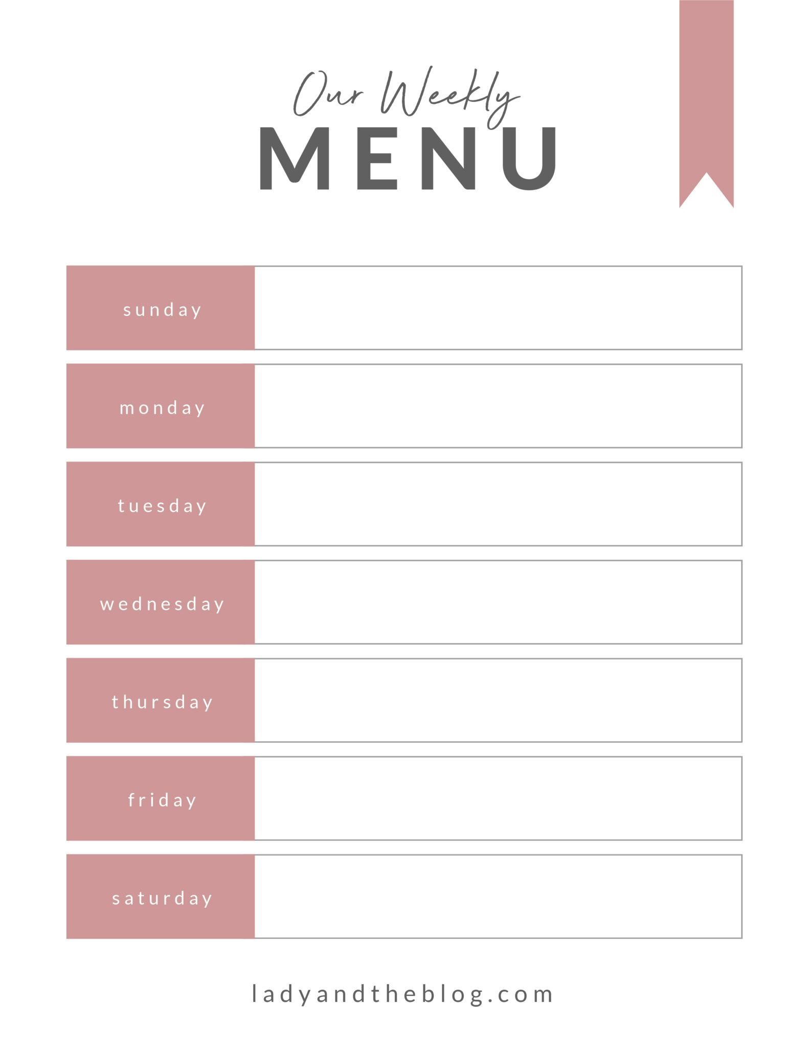 Blank Dinner Menu Template regarding Weekly Menu Free Printable