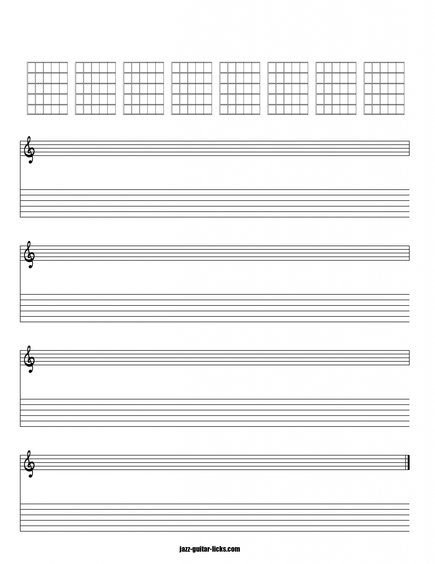 Blank Guitar Tabs, Staves, Music Sheets In Pdf Format with regard to Free Printable Guitar Tablature Paper