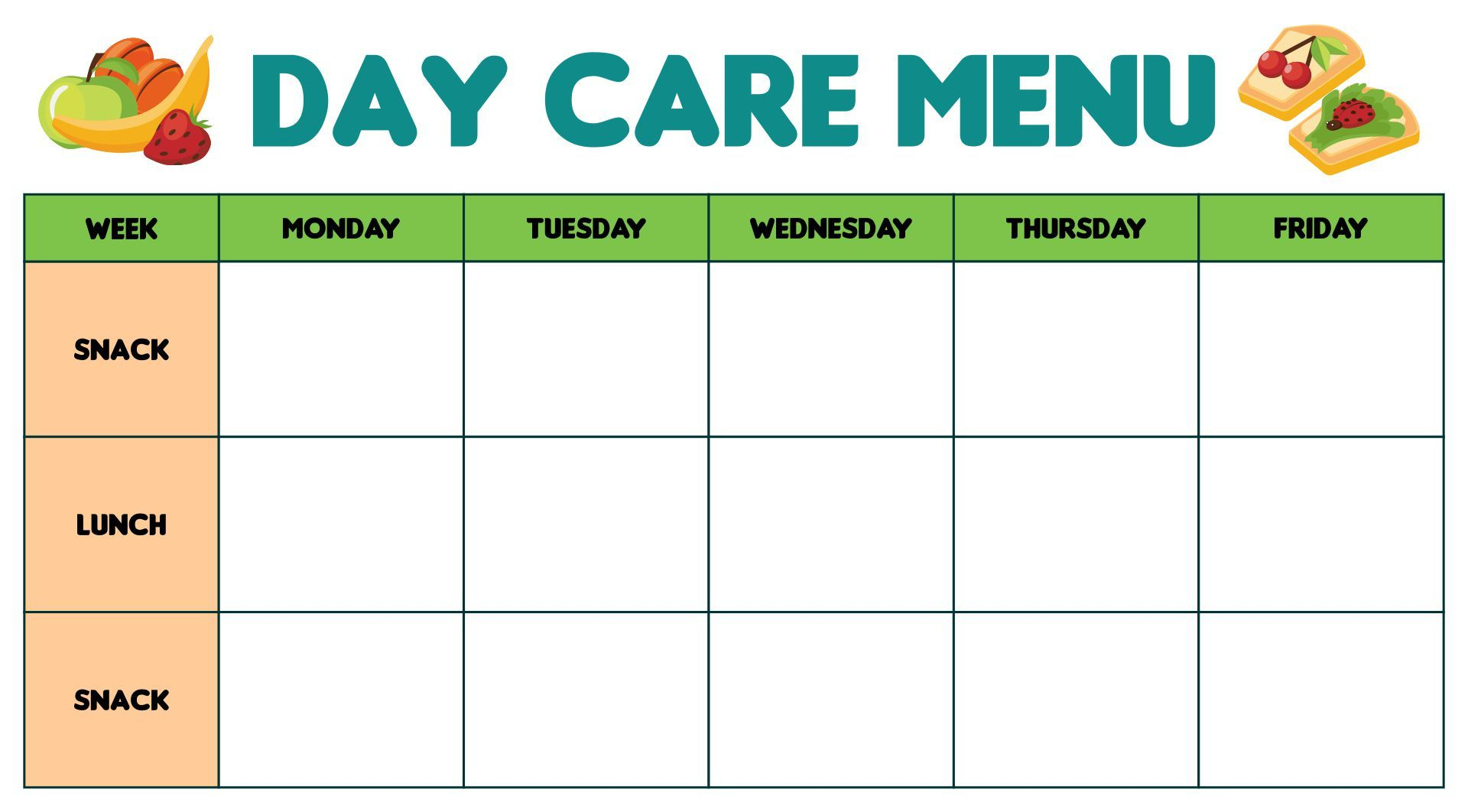 Blank Menu For Day Care - 10 Free Pdf Printables | Printablee regarding Free Printable Daycare Menus