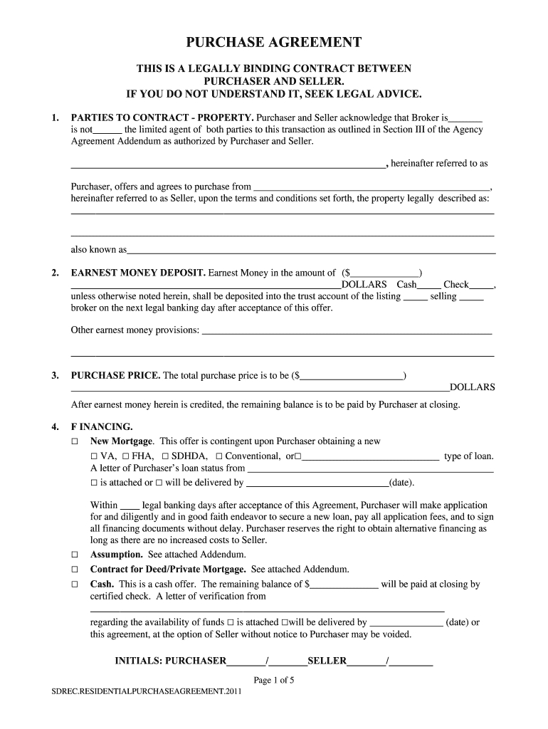 Blank Purchase Agreement Form Pdf - Fill Online, Printable intended for Free Printable Purchase Agreement Forms