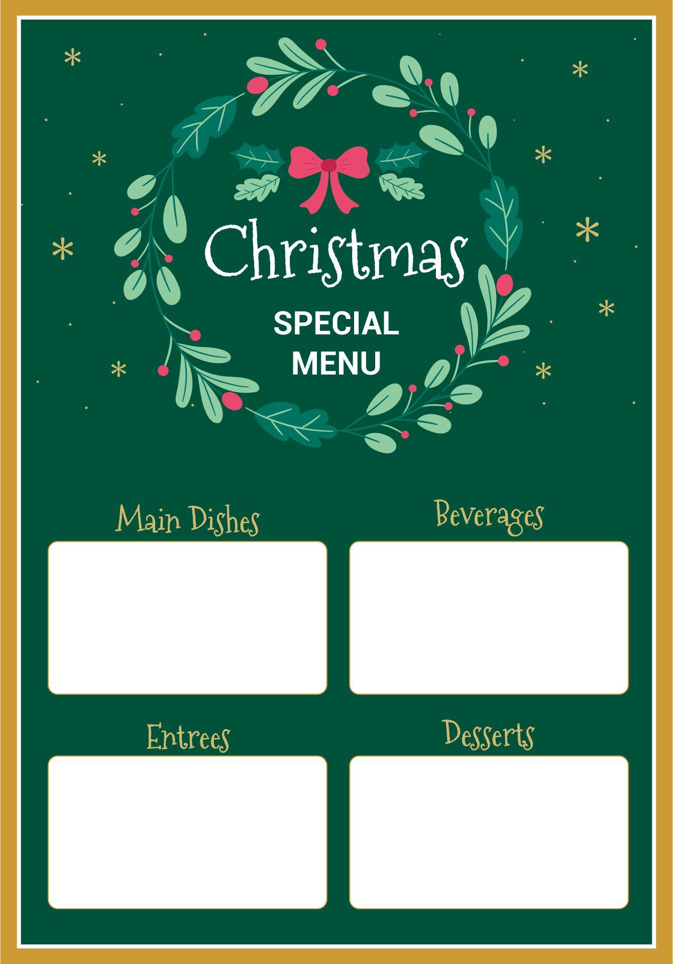 Blank Restaurant Menus - 10 Free Pdf Printables | Printablee within Christmas Menu Printable Template Free