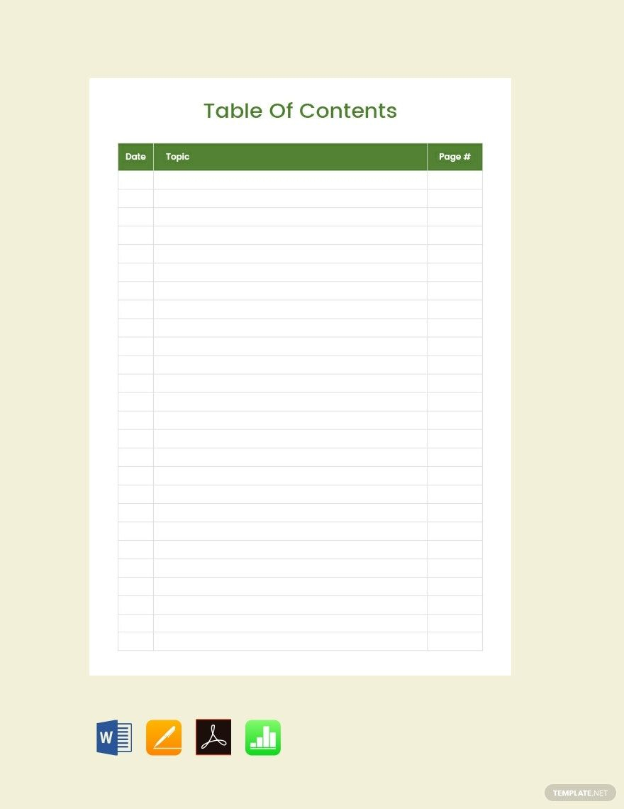 Blank Table Of Contents Template In Publisher, Ms Word, Gdocslink within Free Printable Table Of Contents Template