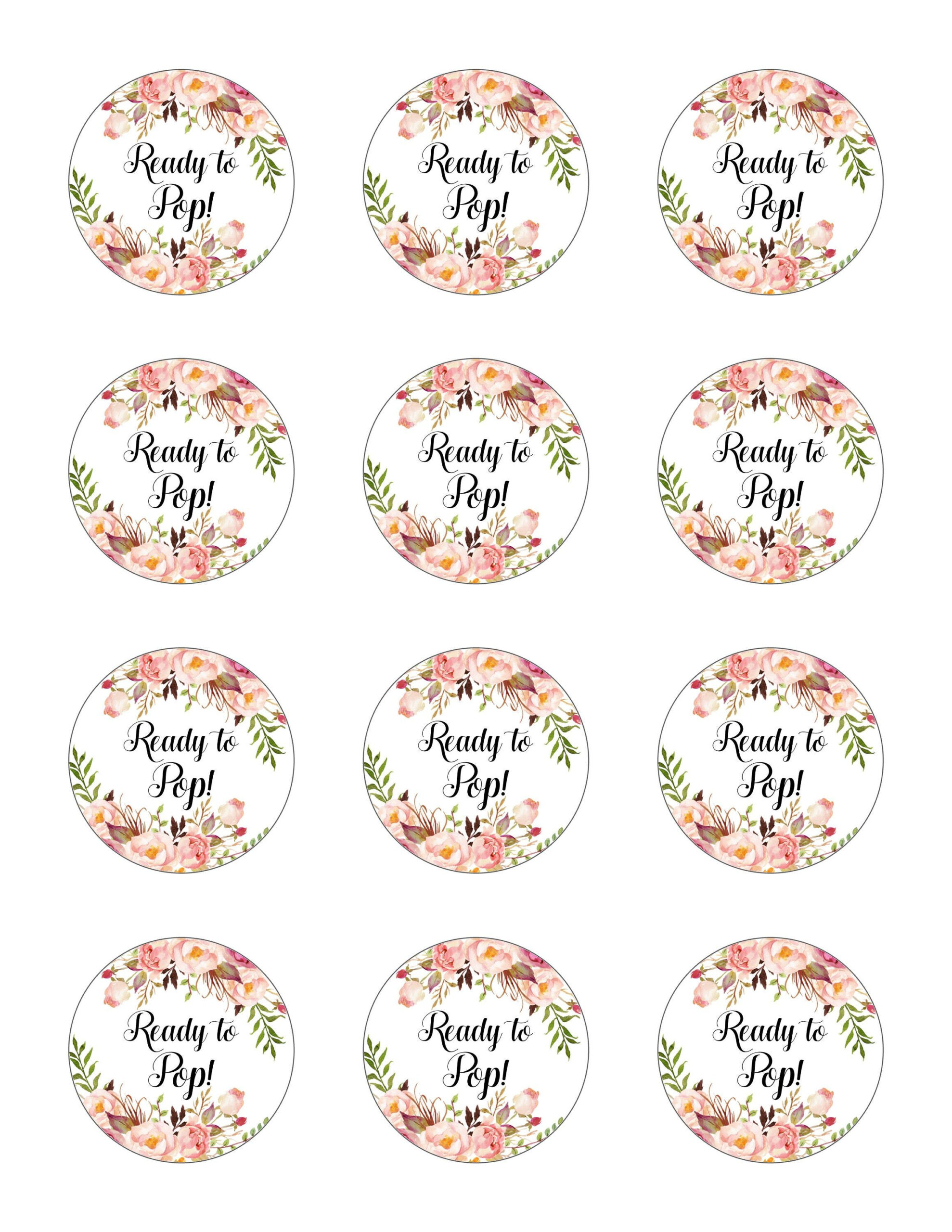 Boho Ready To Pop Stickers Printable Tags Pink Floral Baby Shower in Free Printable Ready To Pop Labels