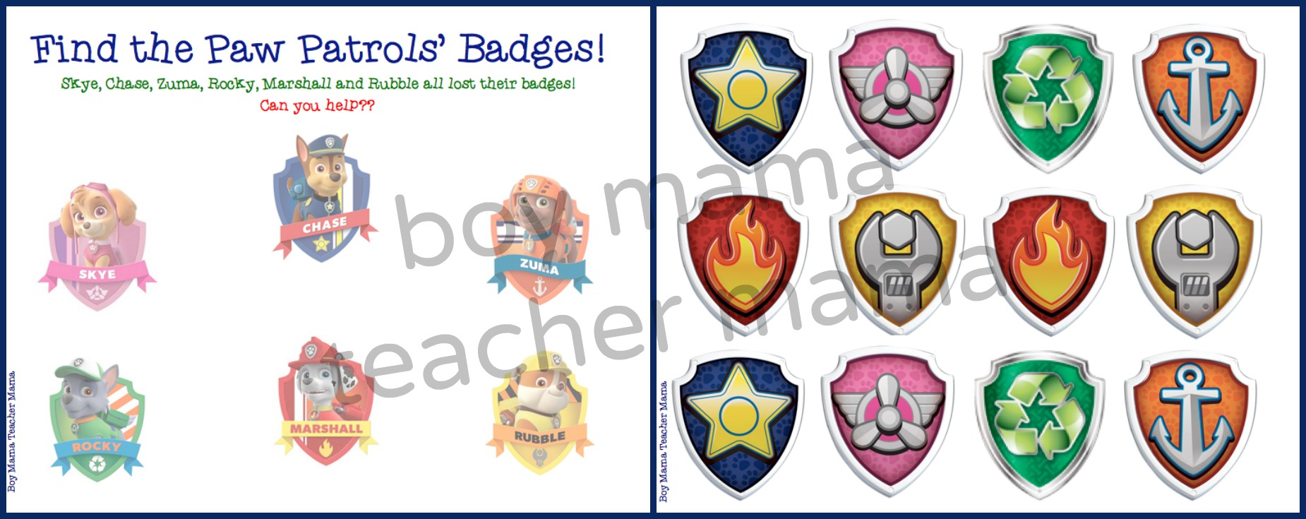 Boy Mama: Free Paw Patrol Find The Badge Printable Game - Boy Mama with regard to Free Printable Badges