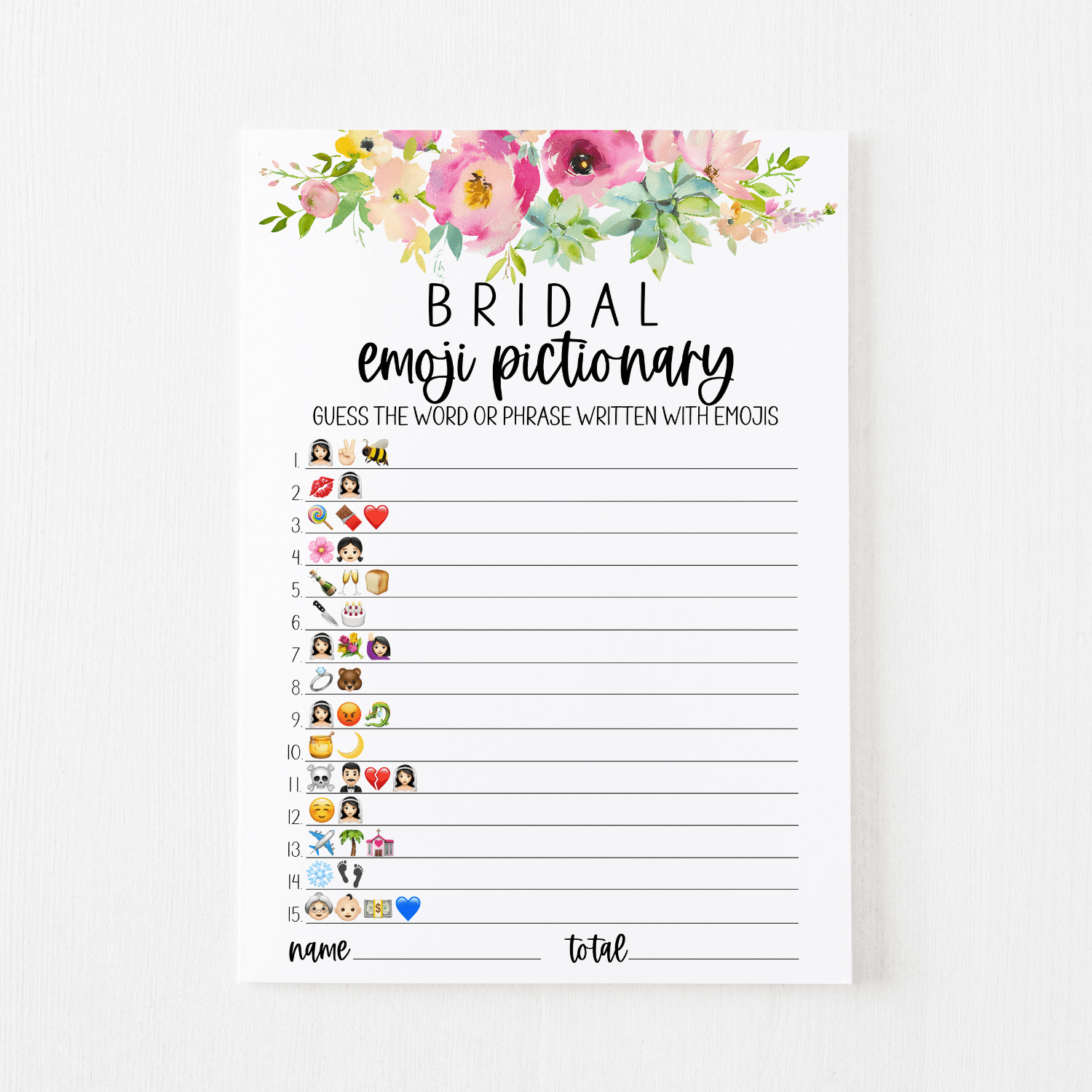 Bridal Emoji Pictionary Cards (Succulent) - Modern Moh in Emoji Bridal Shower Game Free Printable