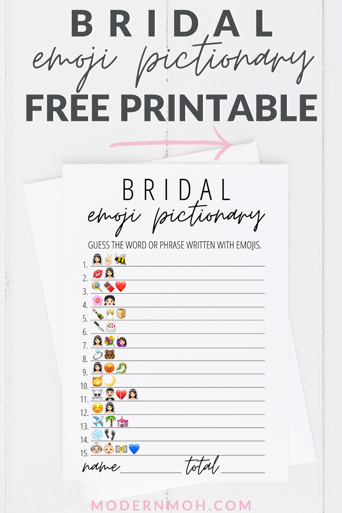 Bridal Emoji Pictionary Free Printable | Modern Moh | Bridal intended for Wedding Emoji Pictionary Free Printable