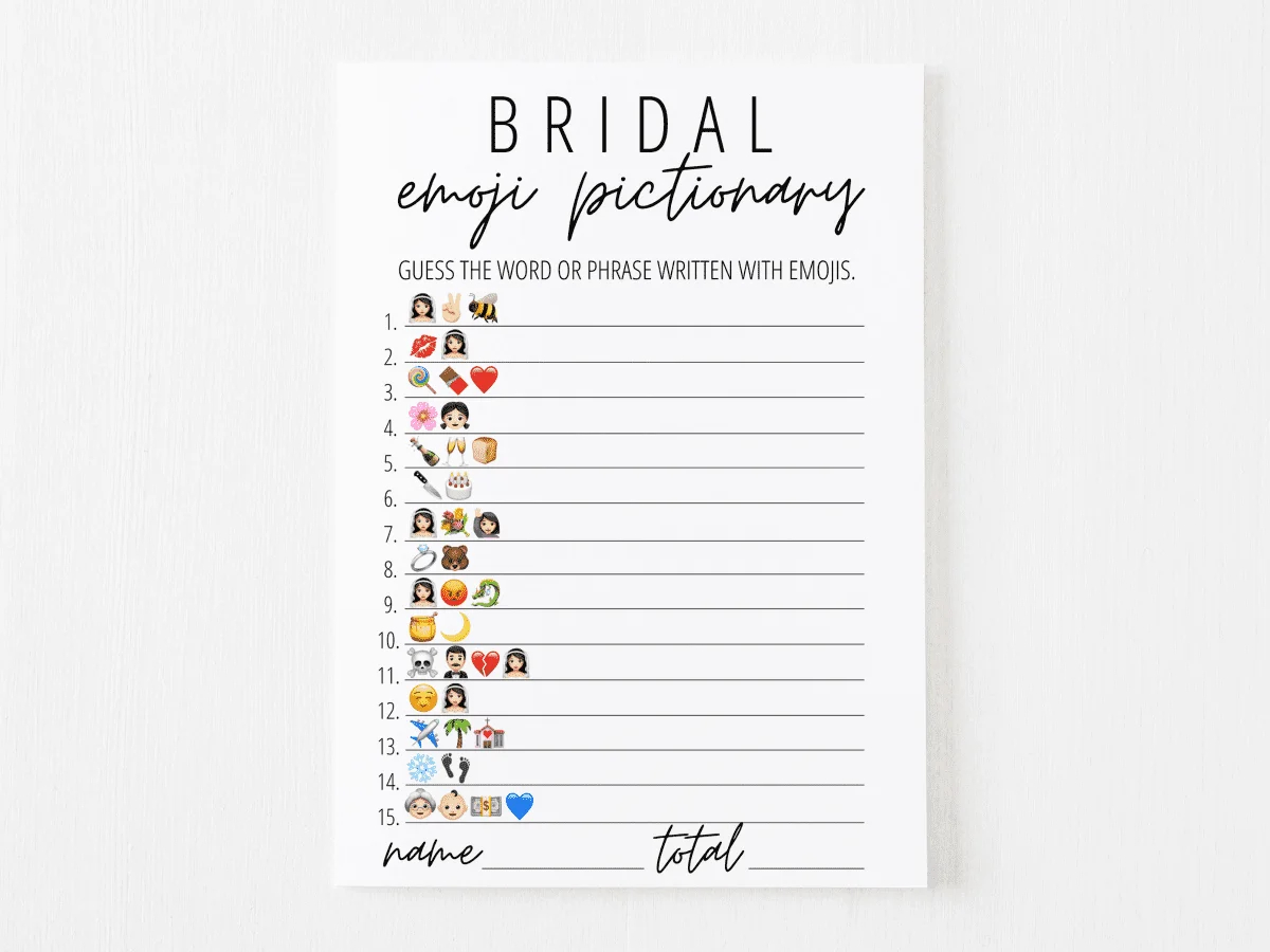 Bridal Emoji Pictionary Free Printable | Modern Moh throughout Wedding Emoji Pictionary Free Printable