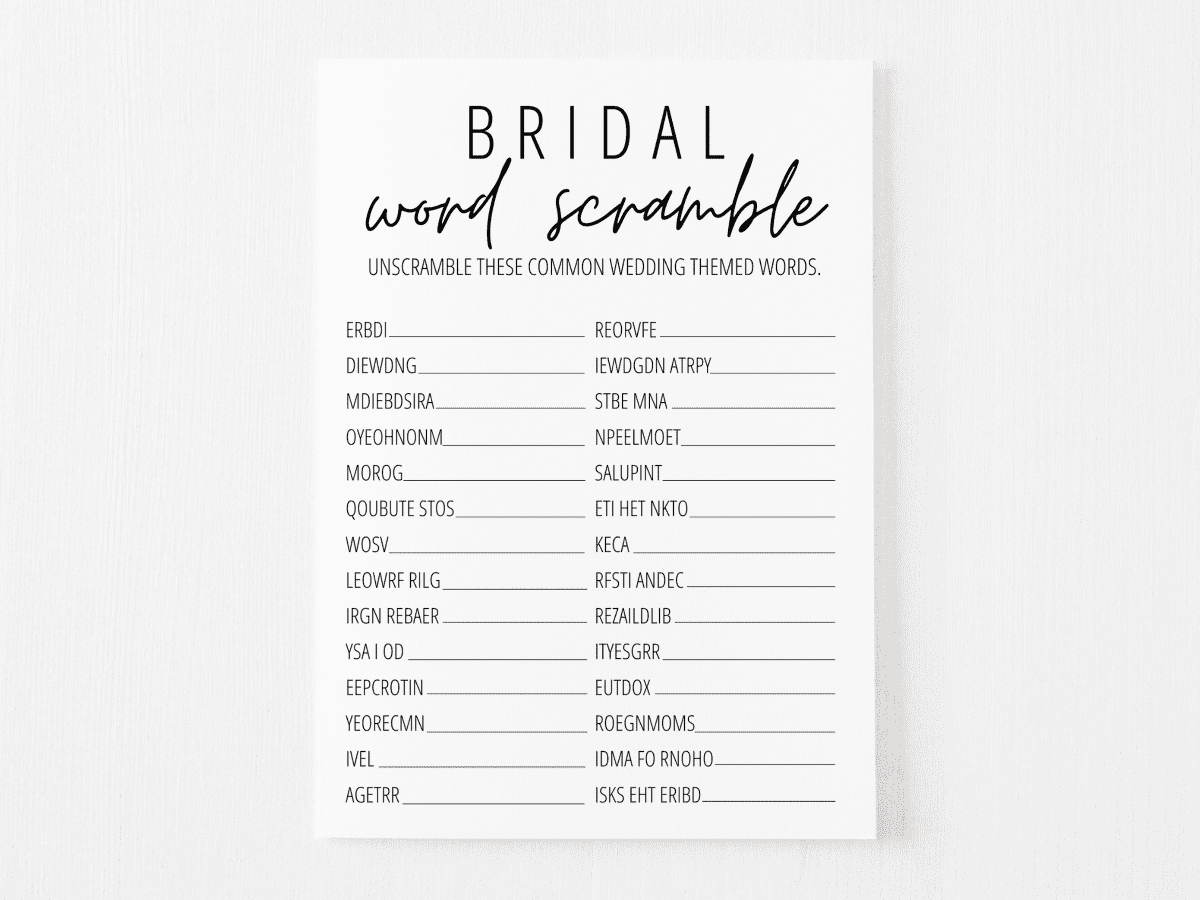 Bridal Shower Word Scramble Free Printable | Modern Moh intended for Free Printable Bridal Shower Games Word Scramble