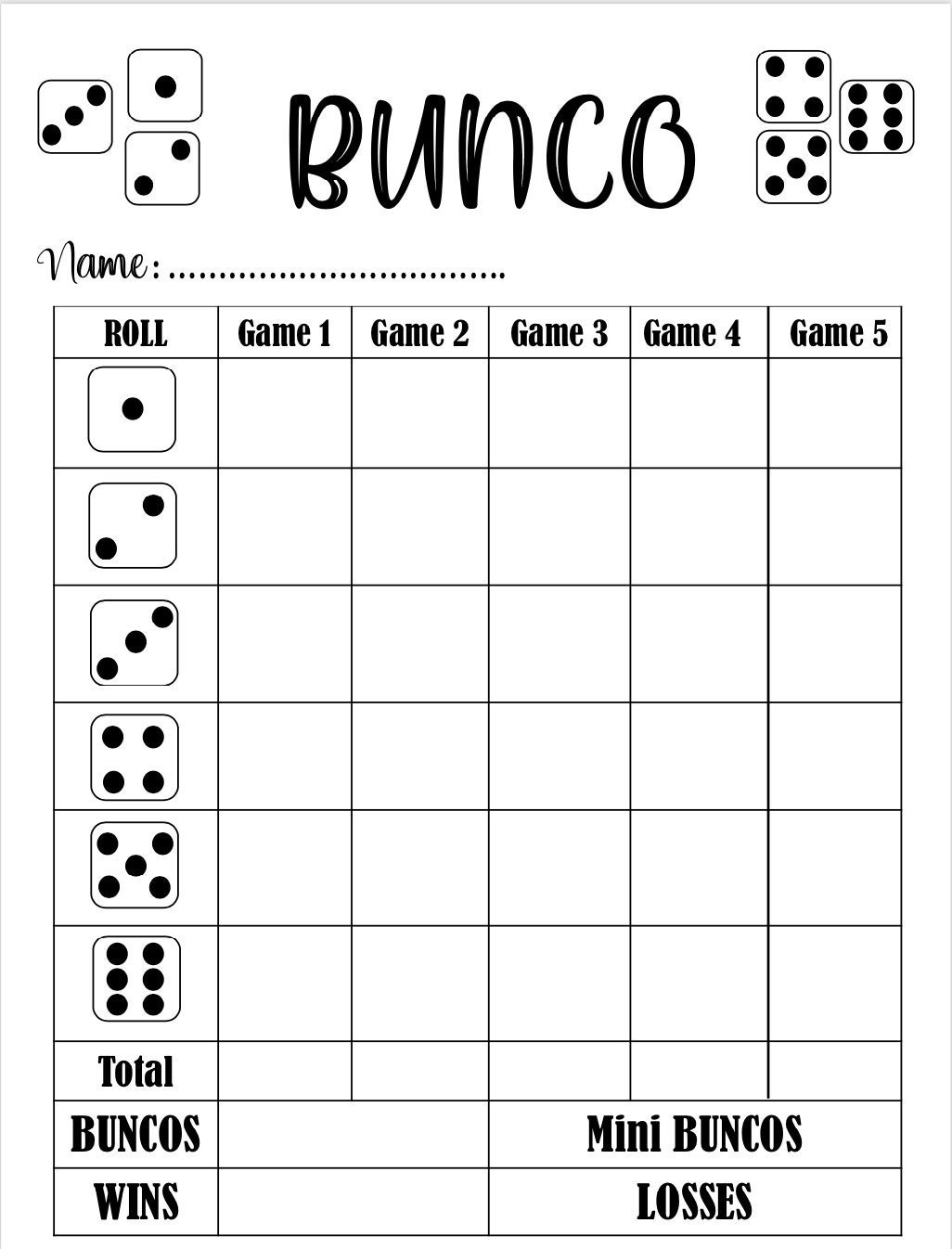 Bunco Score Card - Bunco Scoresheet - Bunco Score Pads - Printable File - Pdf Download 8.5X11 within Free Printable Bunco Score Sheets