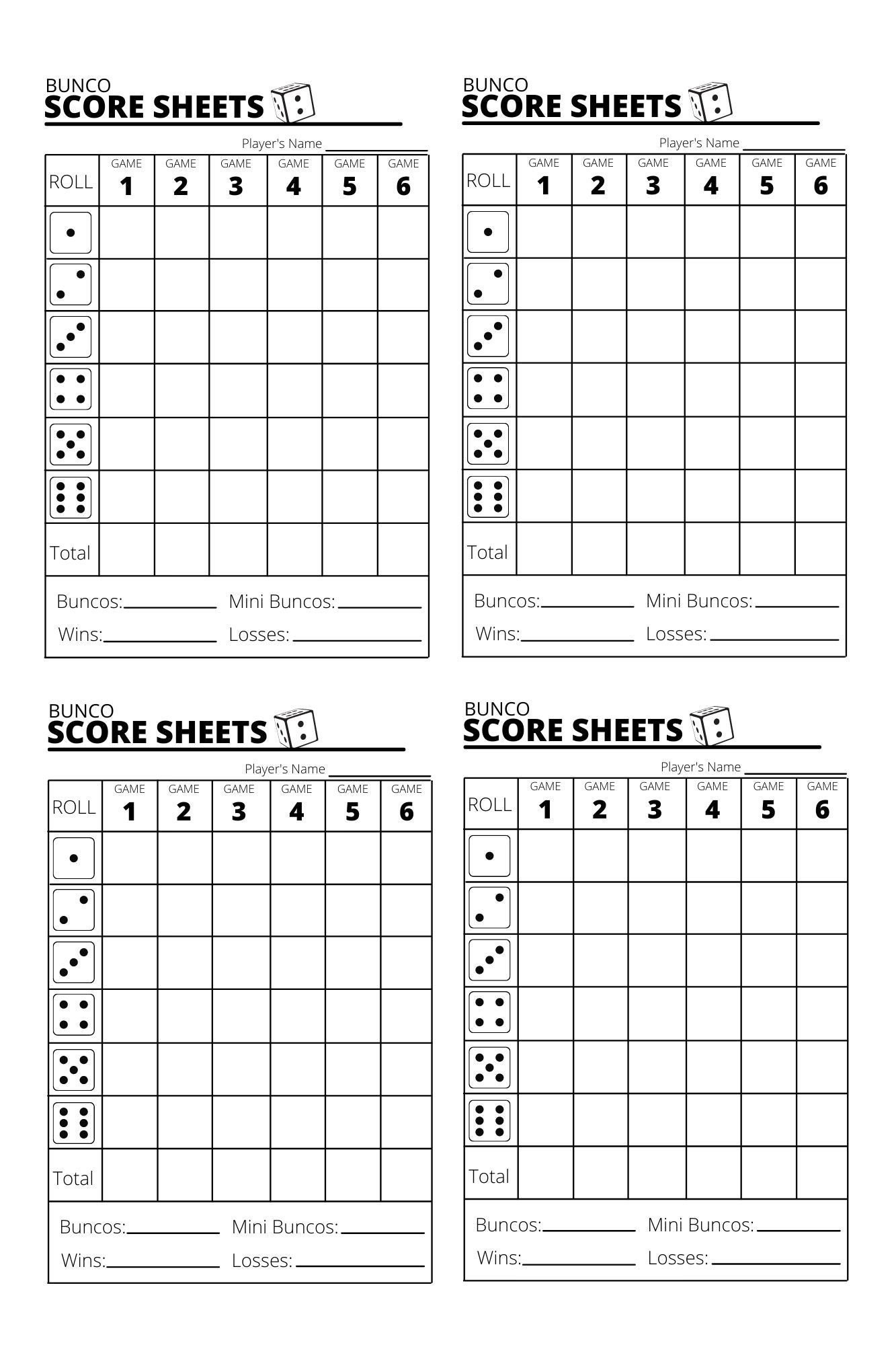 Bunco Score Sheets X4 Bunco Score Sheets Printable Pdf - Etsy with Free Printable Bunco Score Sheets