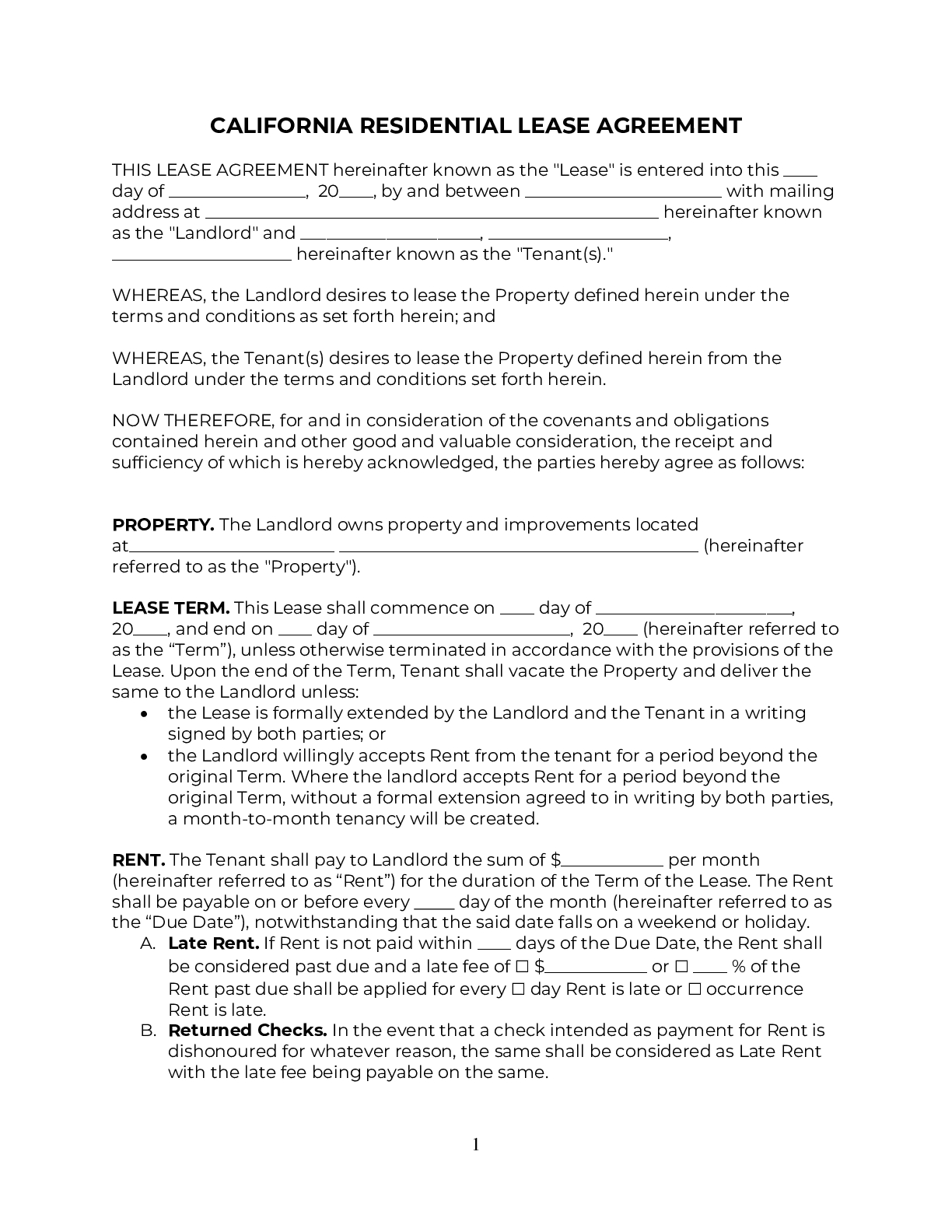 California Rental Lease Agreement Template [2024 ] | Pdf &amp;amp; Doc intended for Free Printable California Residential Lease Agreement