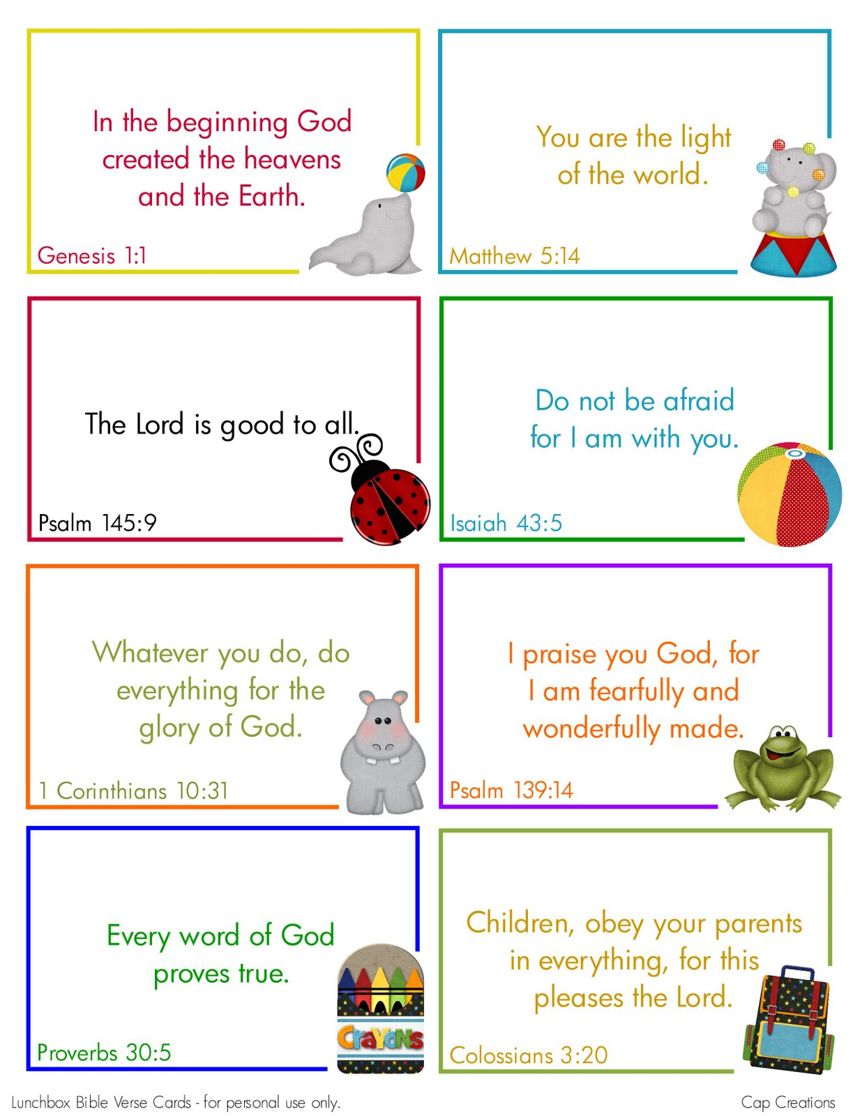 Cap Creations: Free Printable Lunchbox Bible Verse Cards in Free Printable Bible Verses For Children