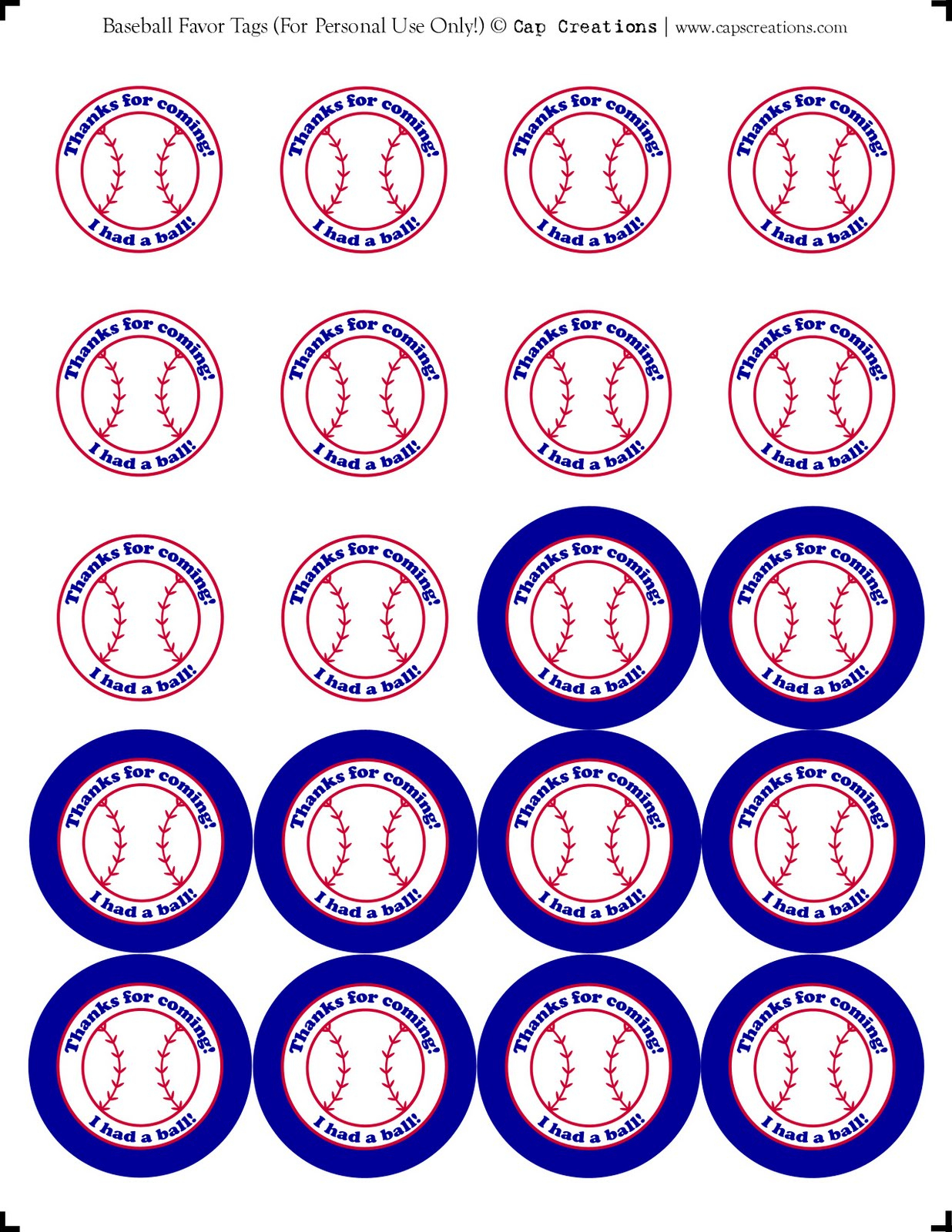 Cap Creations: Printable Baseball Party Favor Thank You Tags with Free Printable Baseball Favor Tags