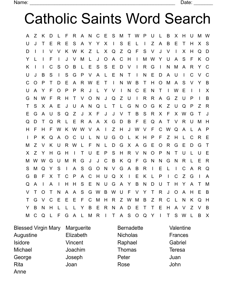 Catholic Saints Word Search - Wordmint with Free Printable Catholic Word Search