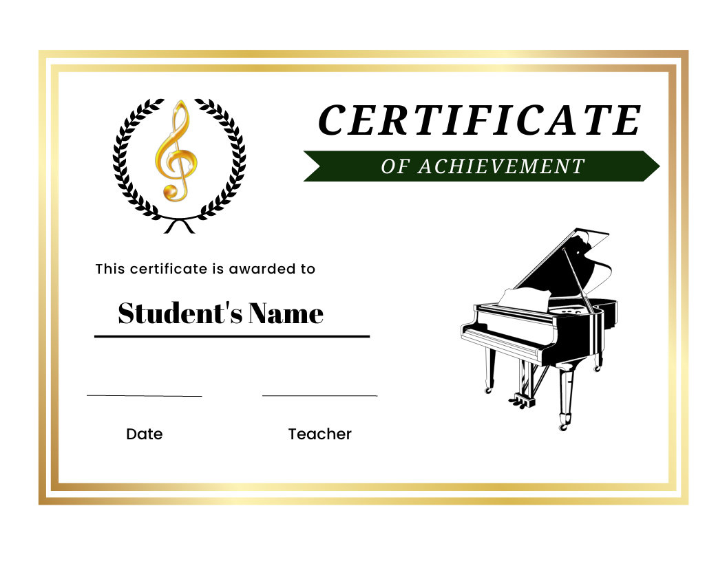 Certificate Of Achievement, Music Recital, Customize Template throughout Free Printable Piano Recital Certificates