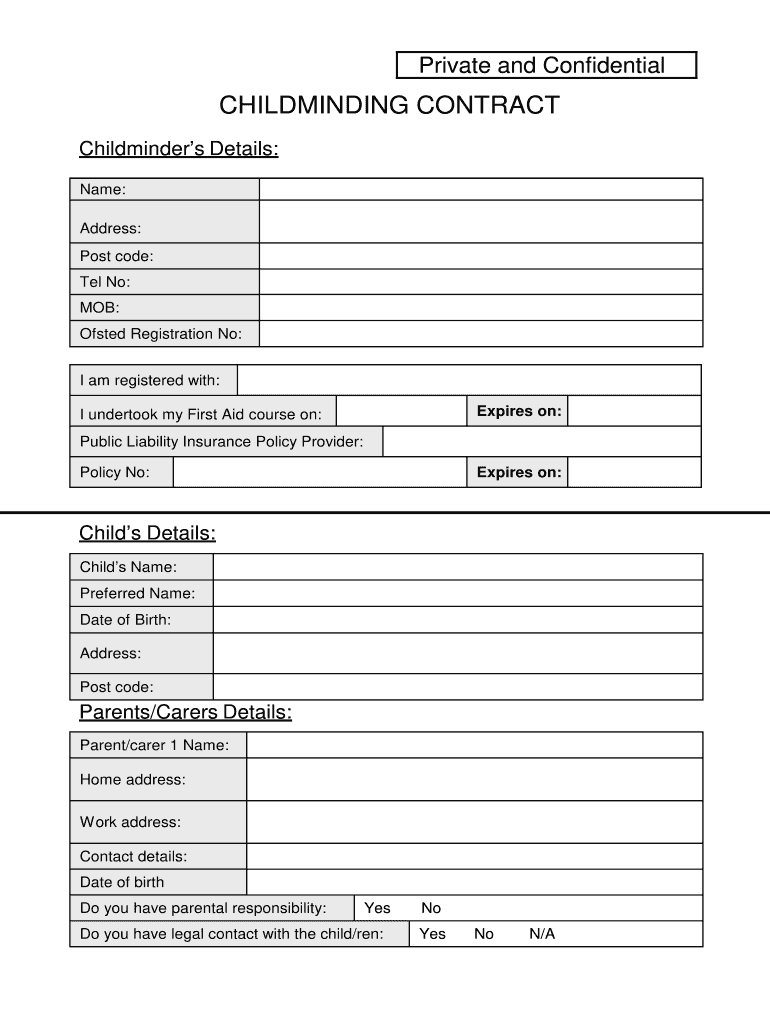 Childminder Contract Template - Fill Online, Printable, Fillable with Free Printable Childminding Resources