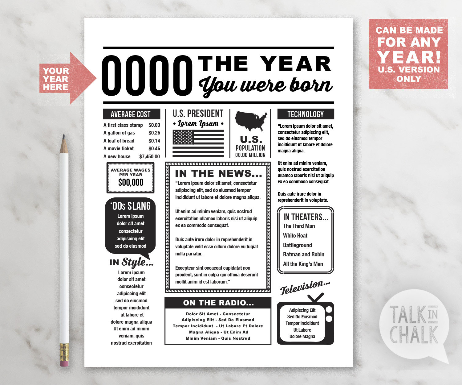 Choose Your Year The Year You Were Born Printable Last Minute within The Year You Were Born Printable Free